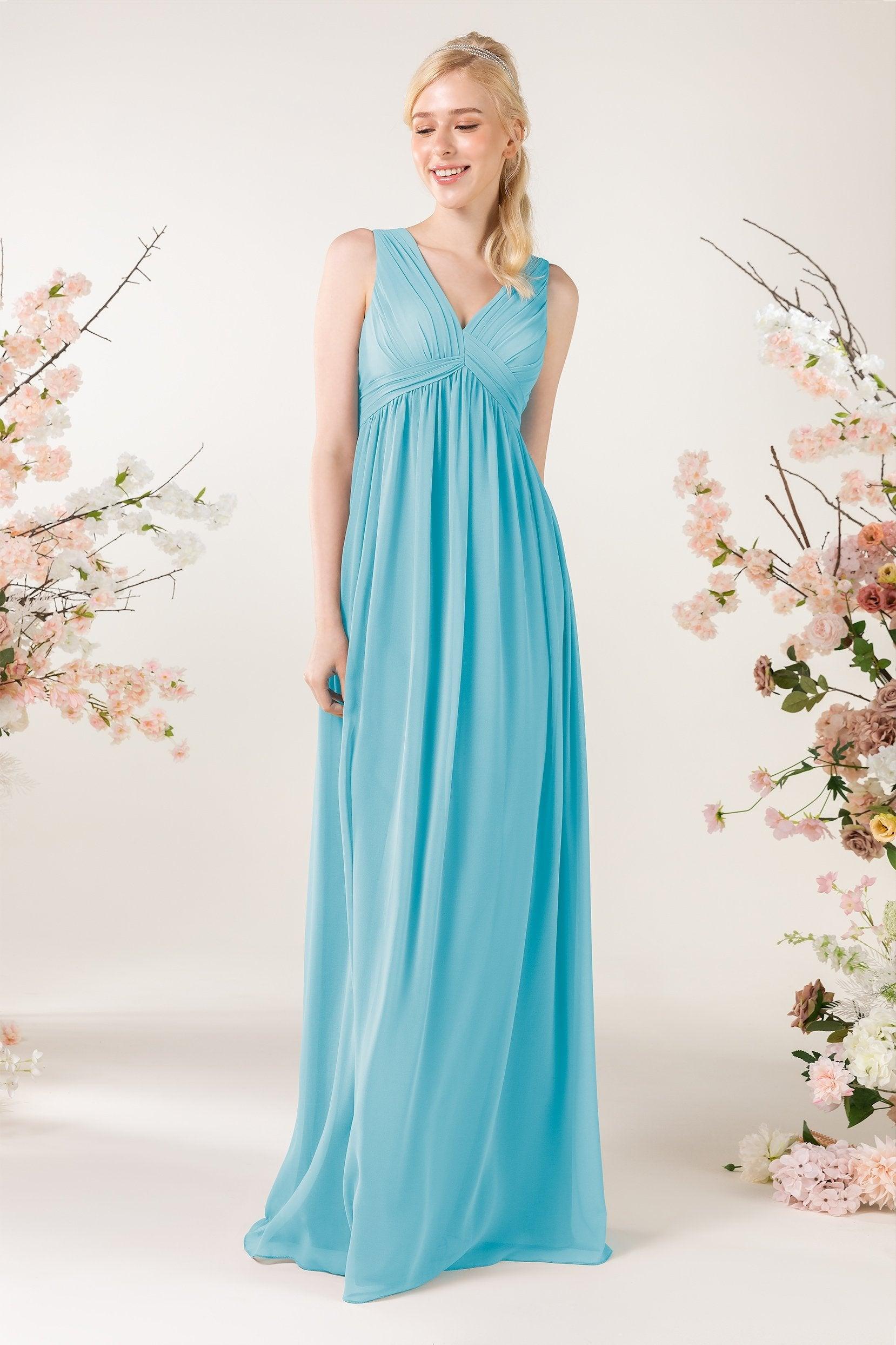 A-Line Sweep-Brush Train Chiffon Bridesmaid Dress CB0455 - COCOMELODY