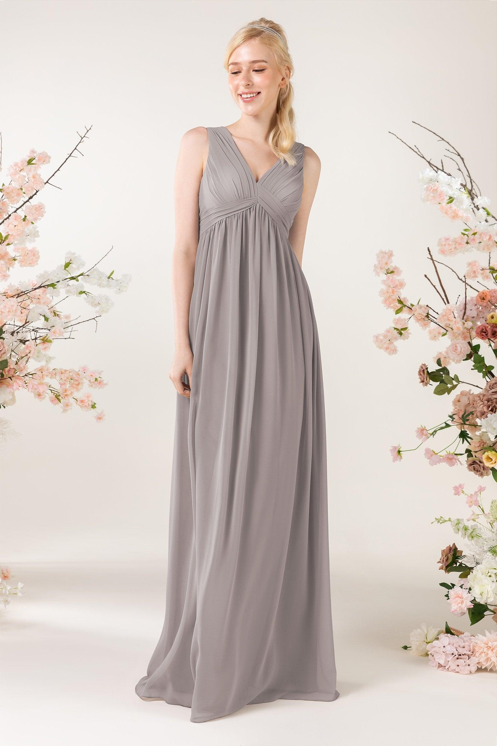 A-Line Sweep-Brush Train Chiffon Bridesmaid Dress CB0455 - COCOMELODY