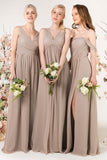 A-Line Sweep-Brush Train Chiffon Bridesmaid Dress CB0456 - COCOMELODY