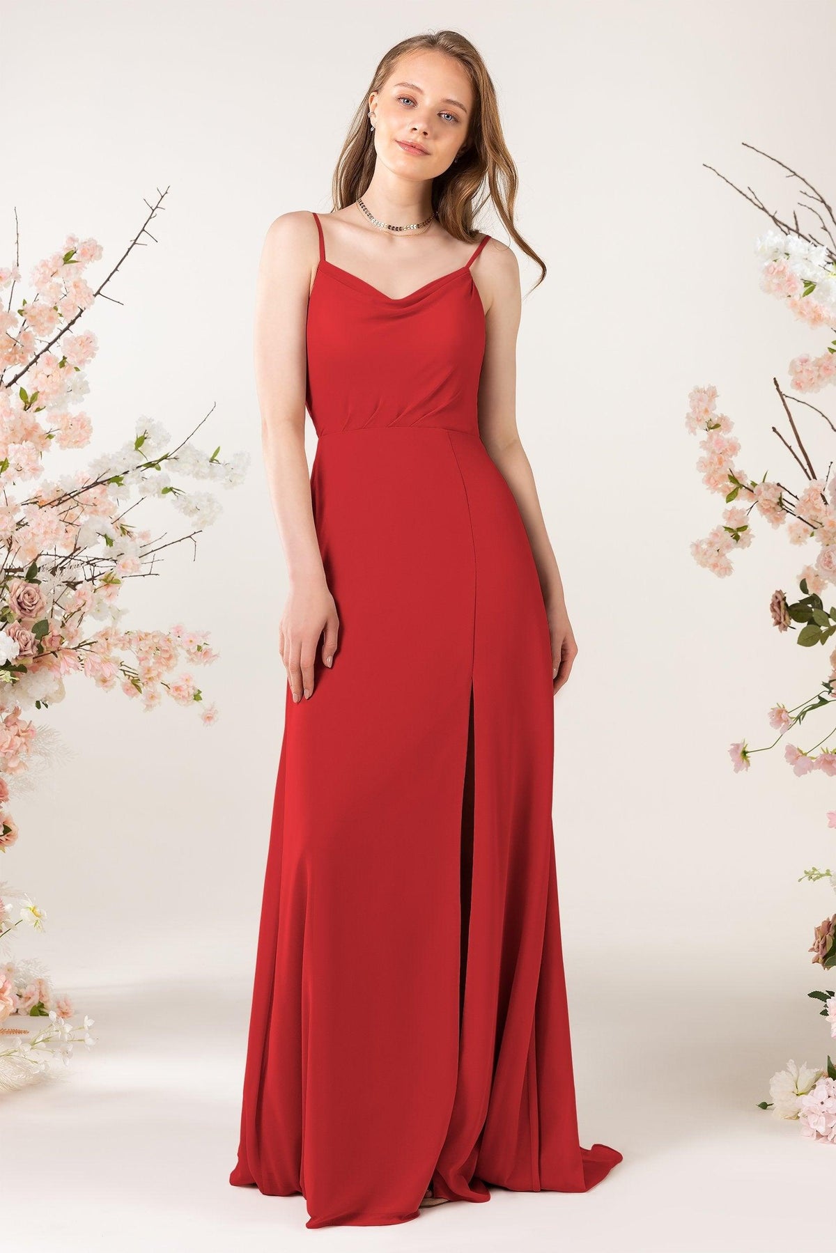 Sheath Sweep-Brush Train Chiffon Bridesmaid Dress CB0457 - COCOMELODY