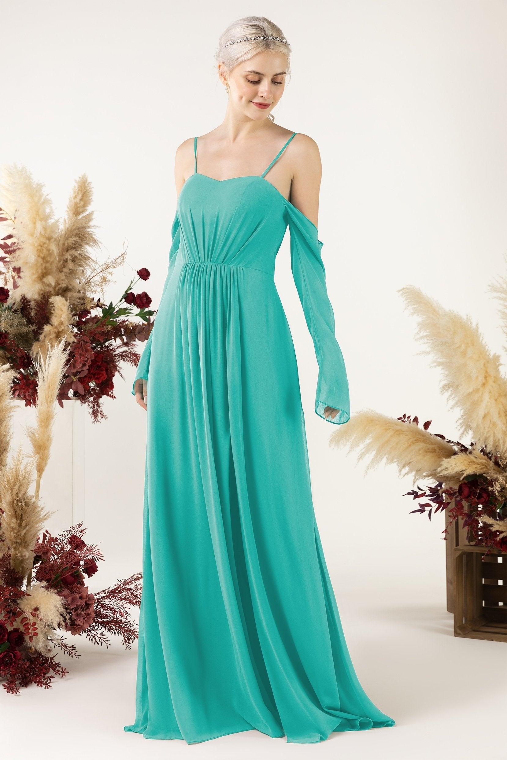 A-Line Sweep-Brush Train Chiffon Bridesmaid Dress CB0460 - COCOMELODY