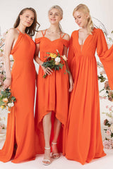 A-Line Sweep-Brush Train Chiffon Bridesmaid Dress CB0465 - COCOMELODY