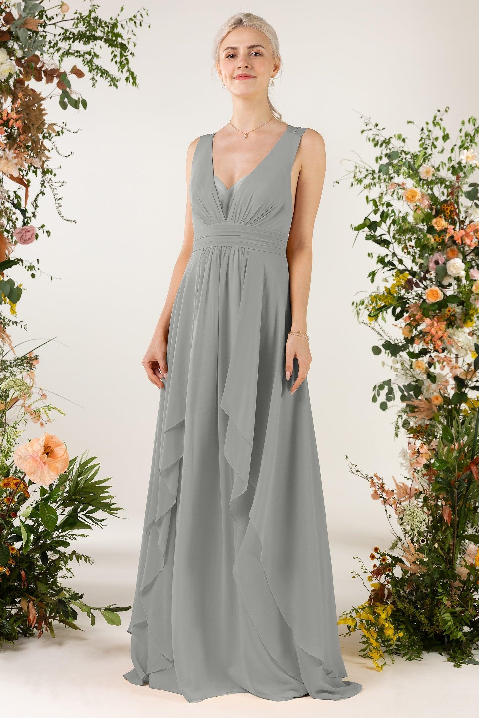 A-Line Sweep-Brush Train Chiffon Bridesmaid Dress CB0467 - COCOMELODY