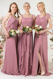 A-Line Sweep-Brush Train Chiffon Bridesmaid Dress CB0473 - COCOMELODY
