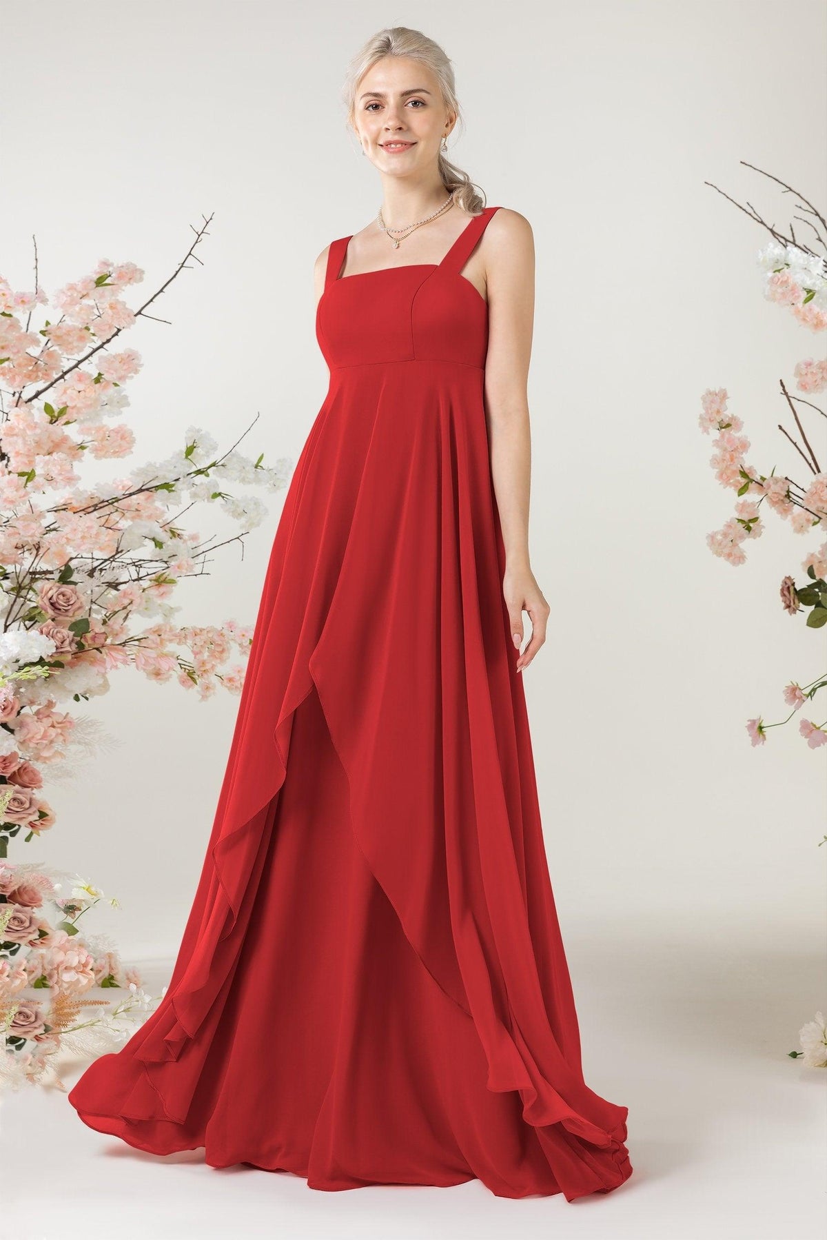 A-Line Sweep-Brush Train Chiffon Bridesmaid Dress CB0473 - COCOMELODY