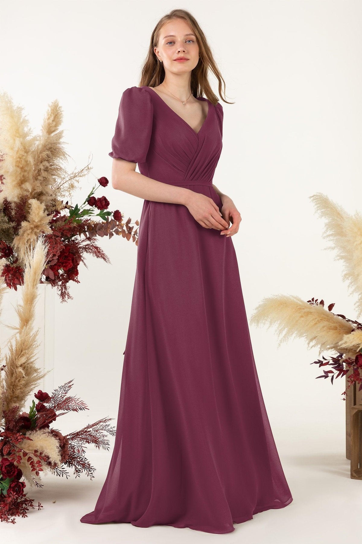 Sheath-Column Floor Length Chiffon Bridesmaid Dress CB0475 - COCOMELODY