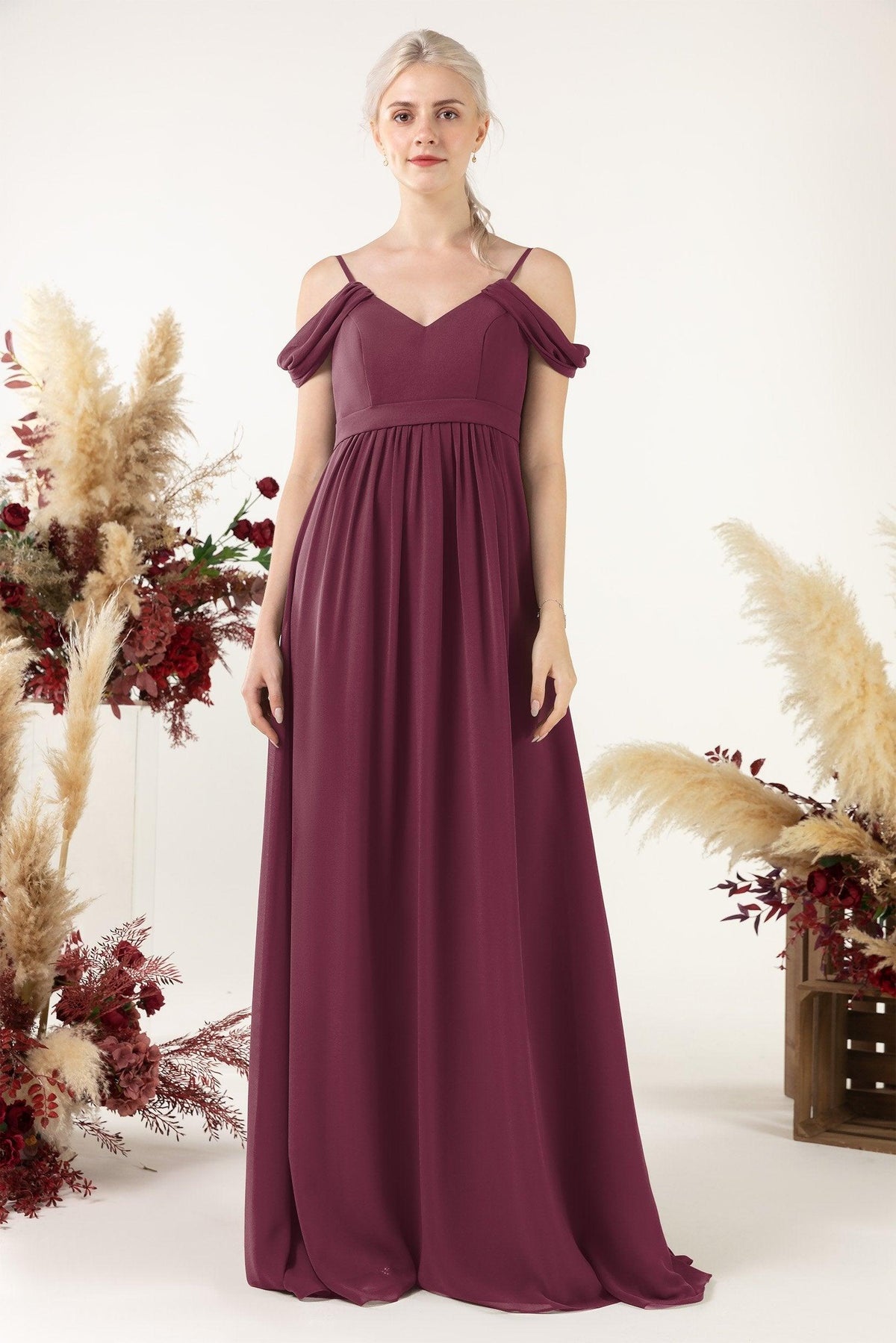 A-Line Floor Length Chiffon Bridesmaid Dress CB0476 - COCOMELODY