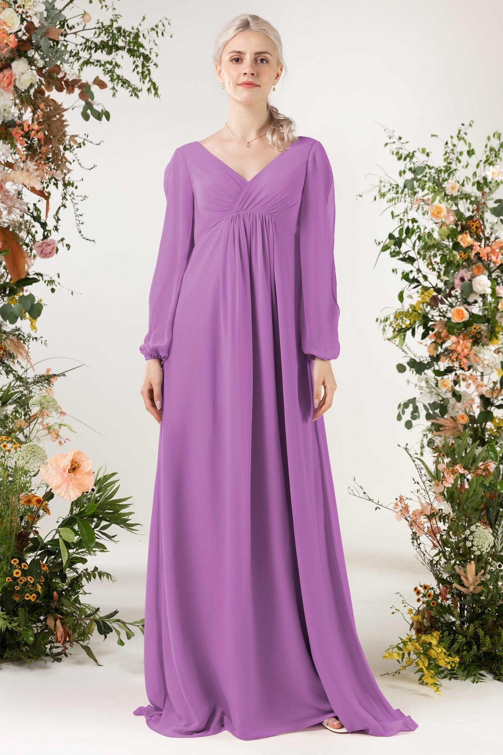 A-Line Sweep-Brush Train Chiffon Bridesmaid Dress CB0479 - COCOMELODY