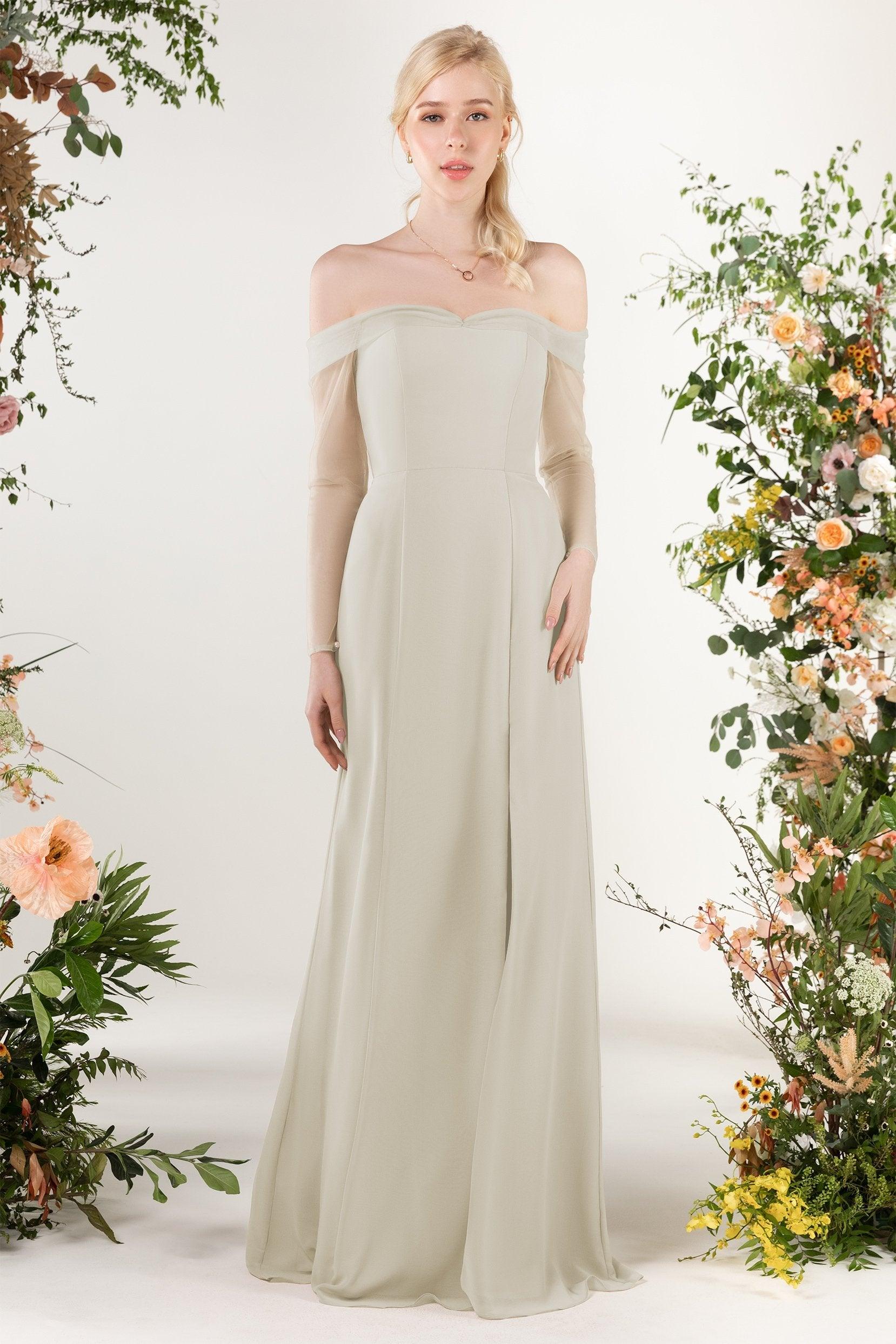 Trumpet Sweep-Brush Train Chiffon Bridesmaid Dress CB0480 - COCOMELODY