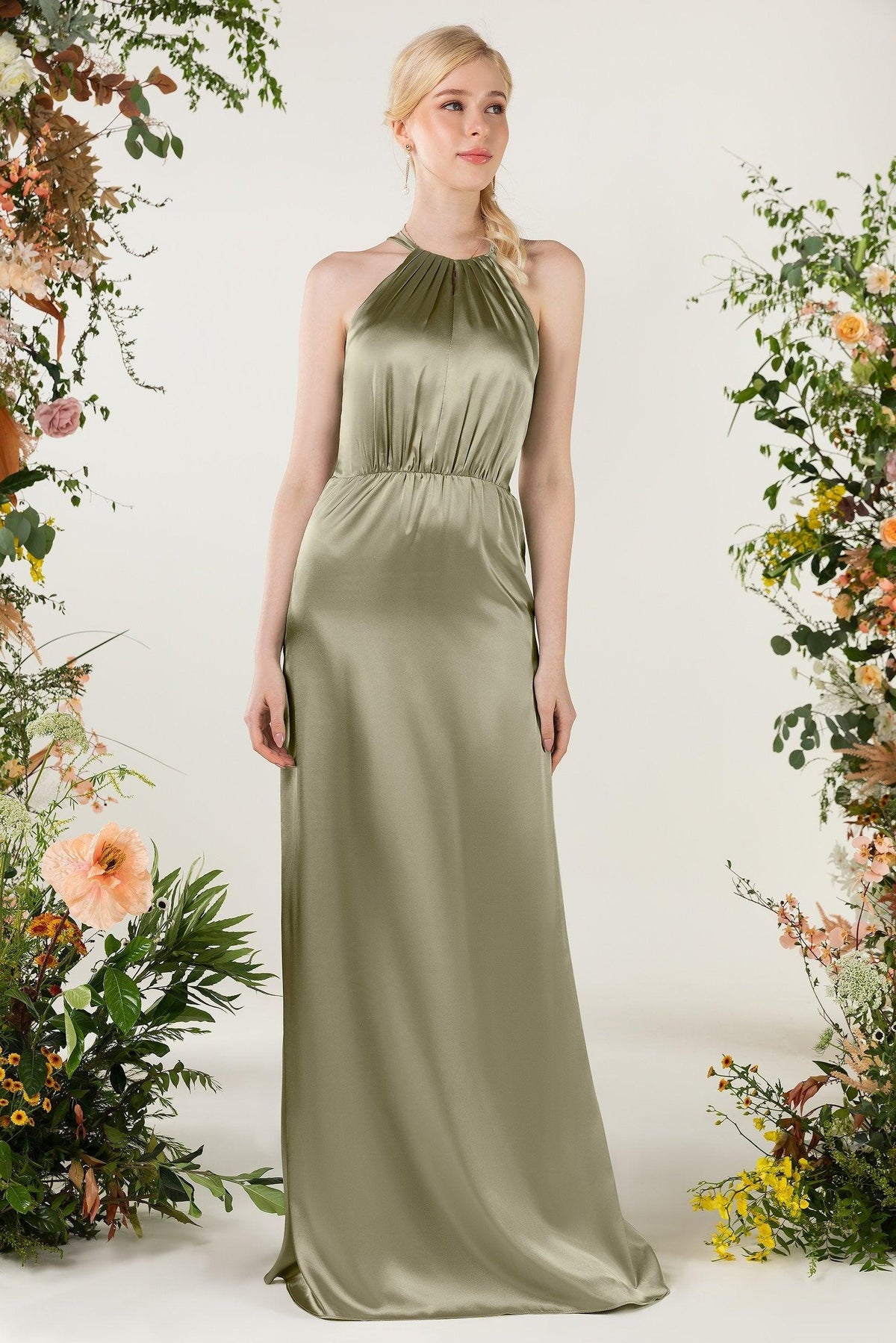 Sheath Sweep Luxe Satin Bridesmaid Dress Formal Dresses CB0501 - COCOMELODY