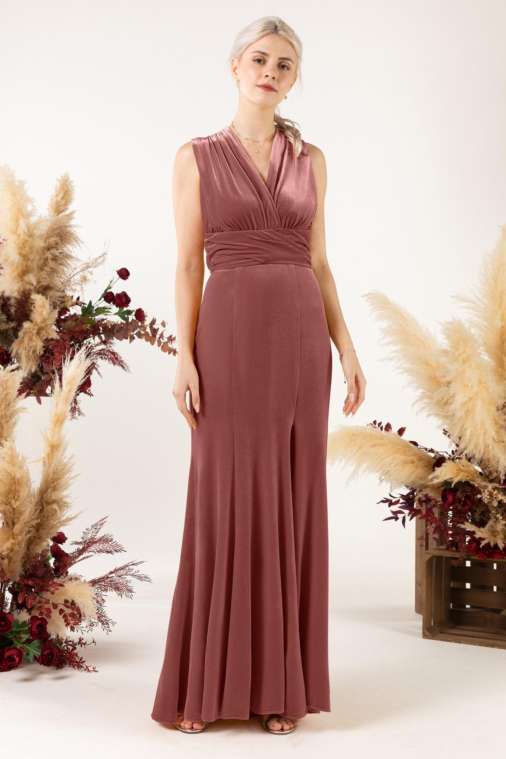 Trumpet Sweep-Brush Train Velvet Bridesmaid Dress CB0515 - COCOMELODY