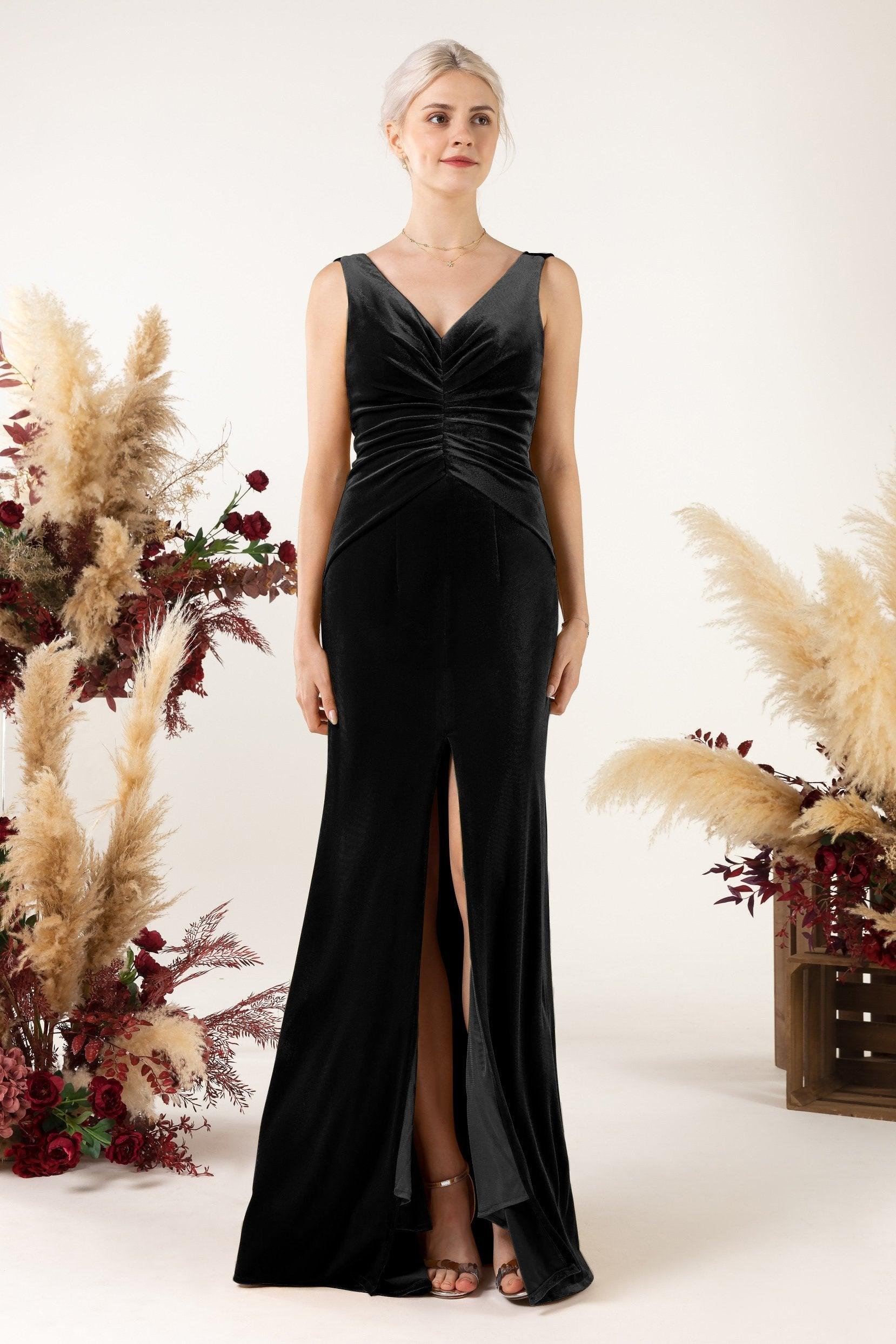 Sheath Sweep-Brush Train Velvet Bridesmaid Dress CB0518 - COCOMELODY