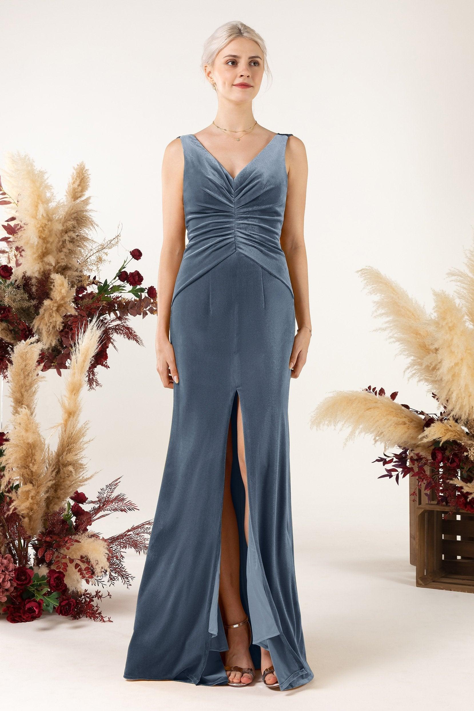 Sheath Sweep-Brush Train Velvet Bridesmaid Dress CB0518 - COCOMELODY
