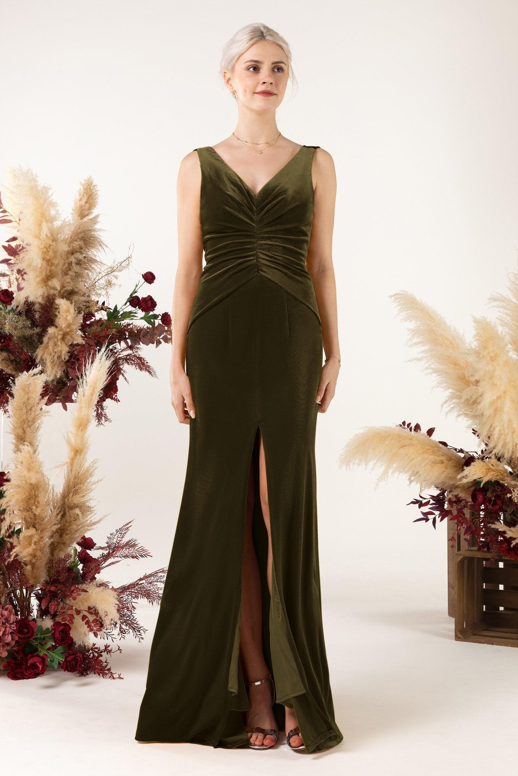 Sheath Sweep-Brush Train Velvet Bridesmaid Dress CB0518 - COCOMELODY