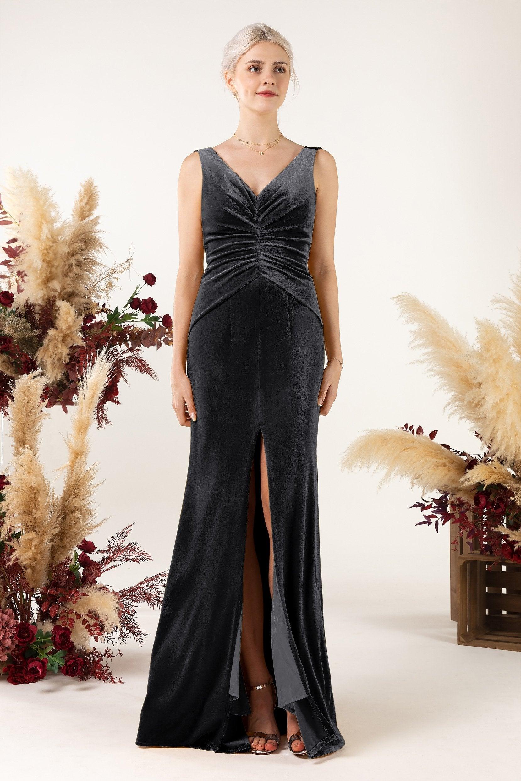 Sheath Sweep-Brush Train Velvet Bridesmaid Dress CB0518 - COCOMELODY