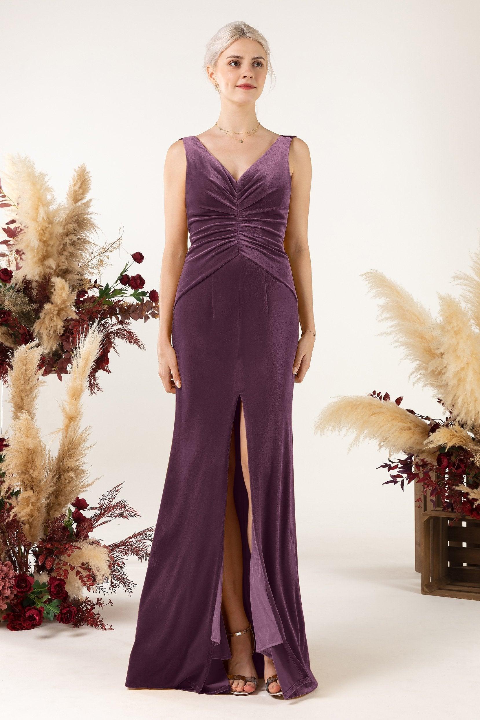 Sheath Sweep-Brush Train Velvet Bridesmaid Dress CB0518 - COCOMELODY