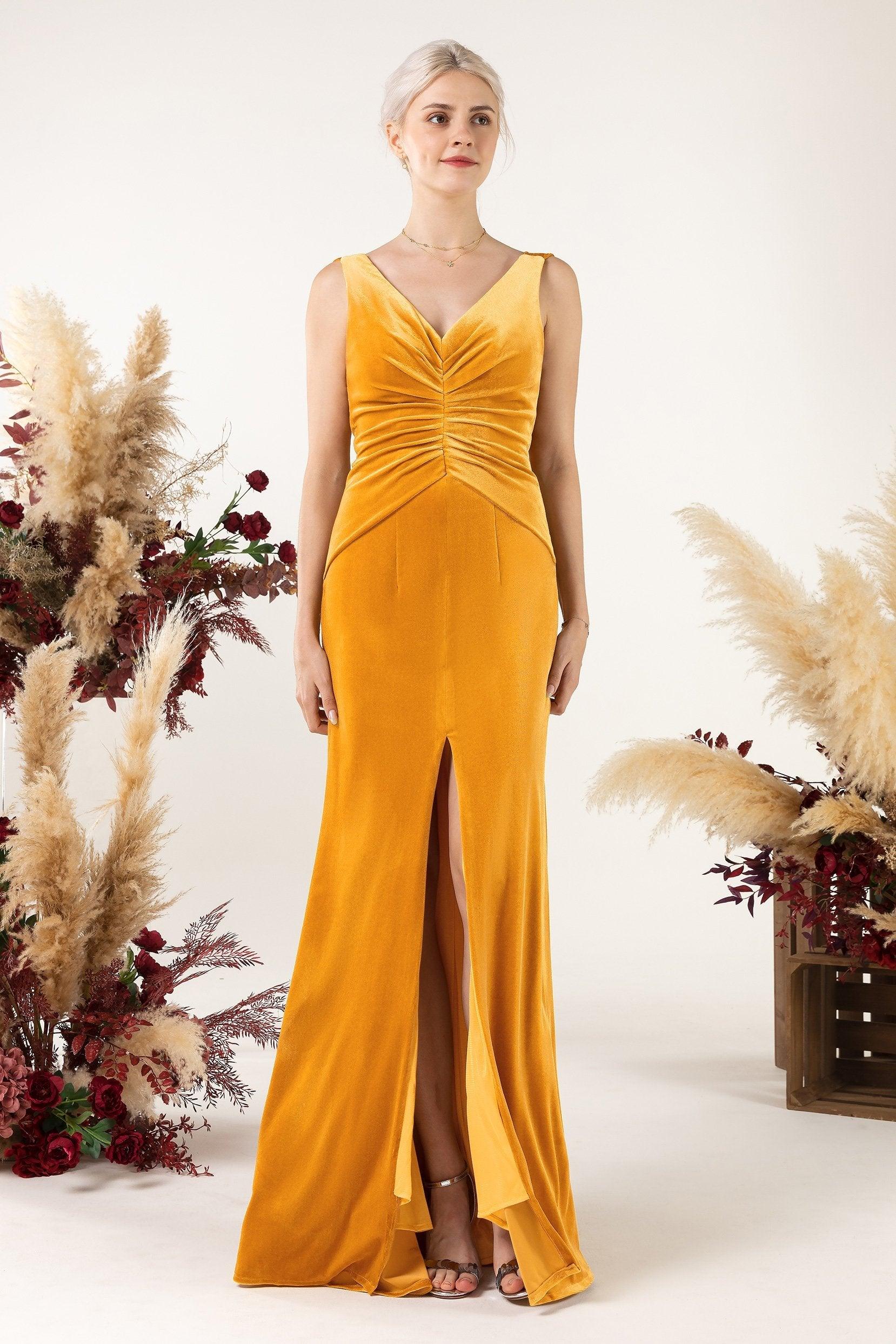 Sheath Sweep-Brush Train Velvet Bridesmaid Dress CB0518 - COCOMELODY