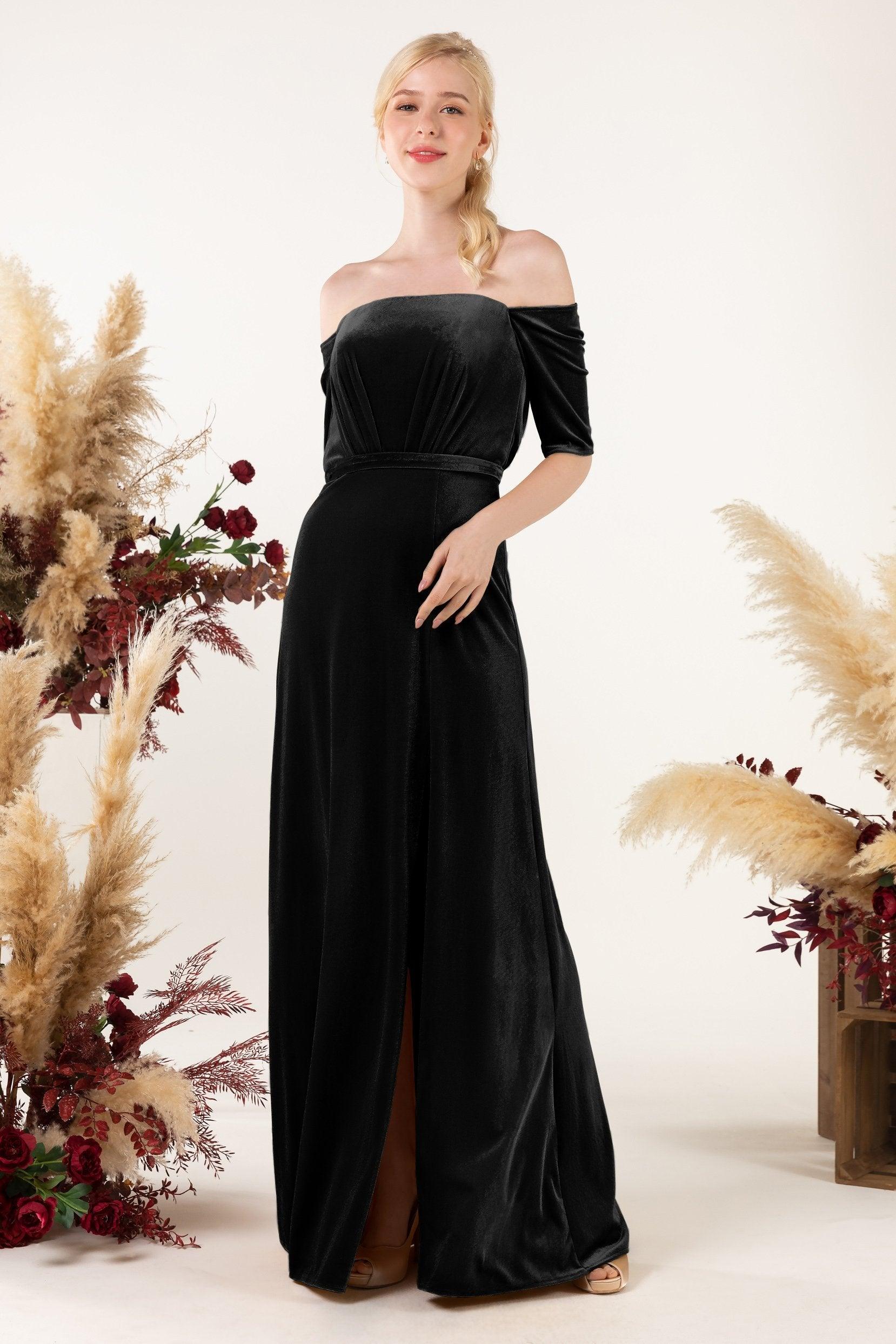 Sheath Sweep-Brush Train Velvet Bridesmaid Dress CB0519 - COCOMELODY