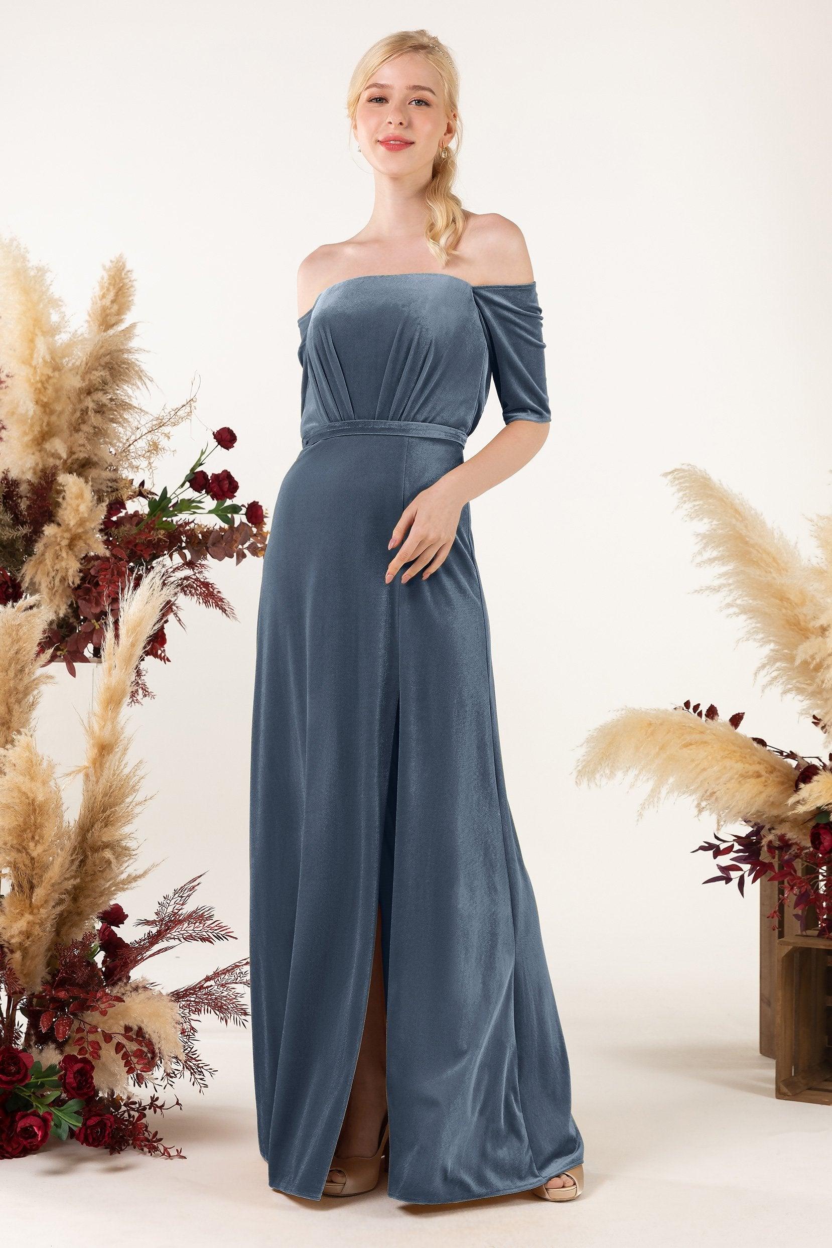 Sheath Sweep-Brush Train Velvet Bridesmaid Dress CB0519 - COCOMELODY