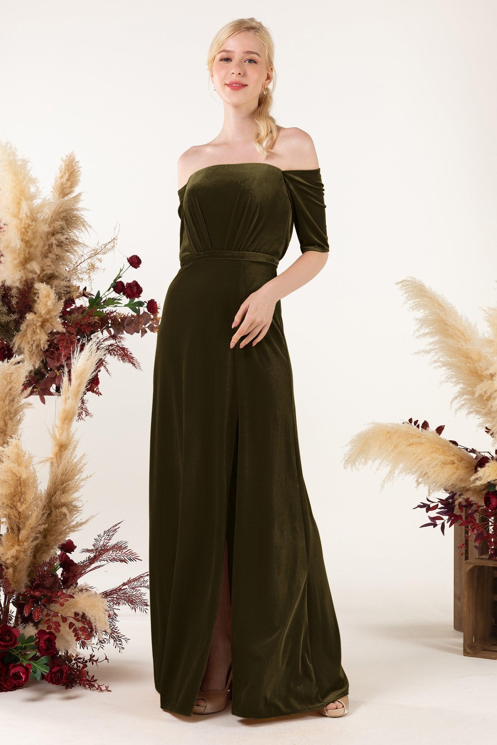 Sheath Sweep-Brush Train Velvet Bridesmaid Dress CB0519 - COCOMELODY