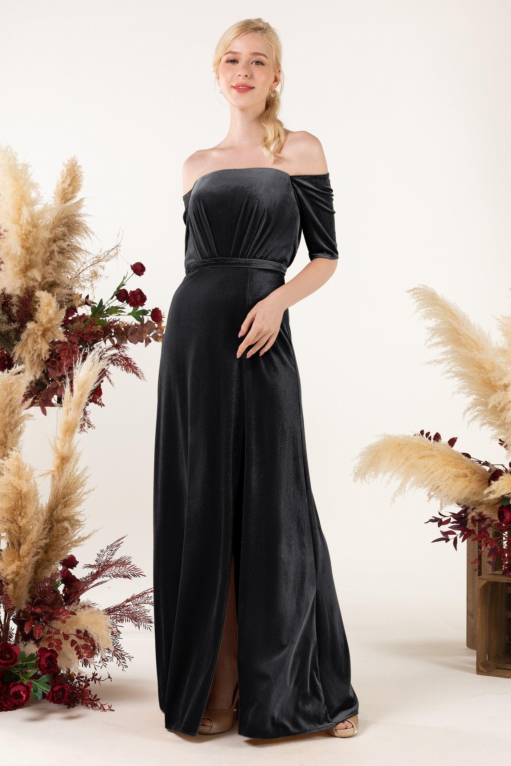 Sheath Sweep-Brush Train Velvet Bridesmaid Dress CB0519 - COCOMELODY