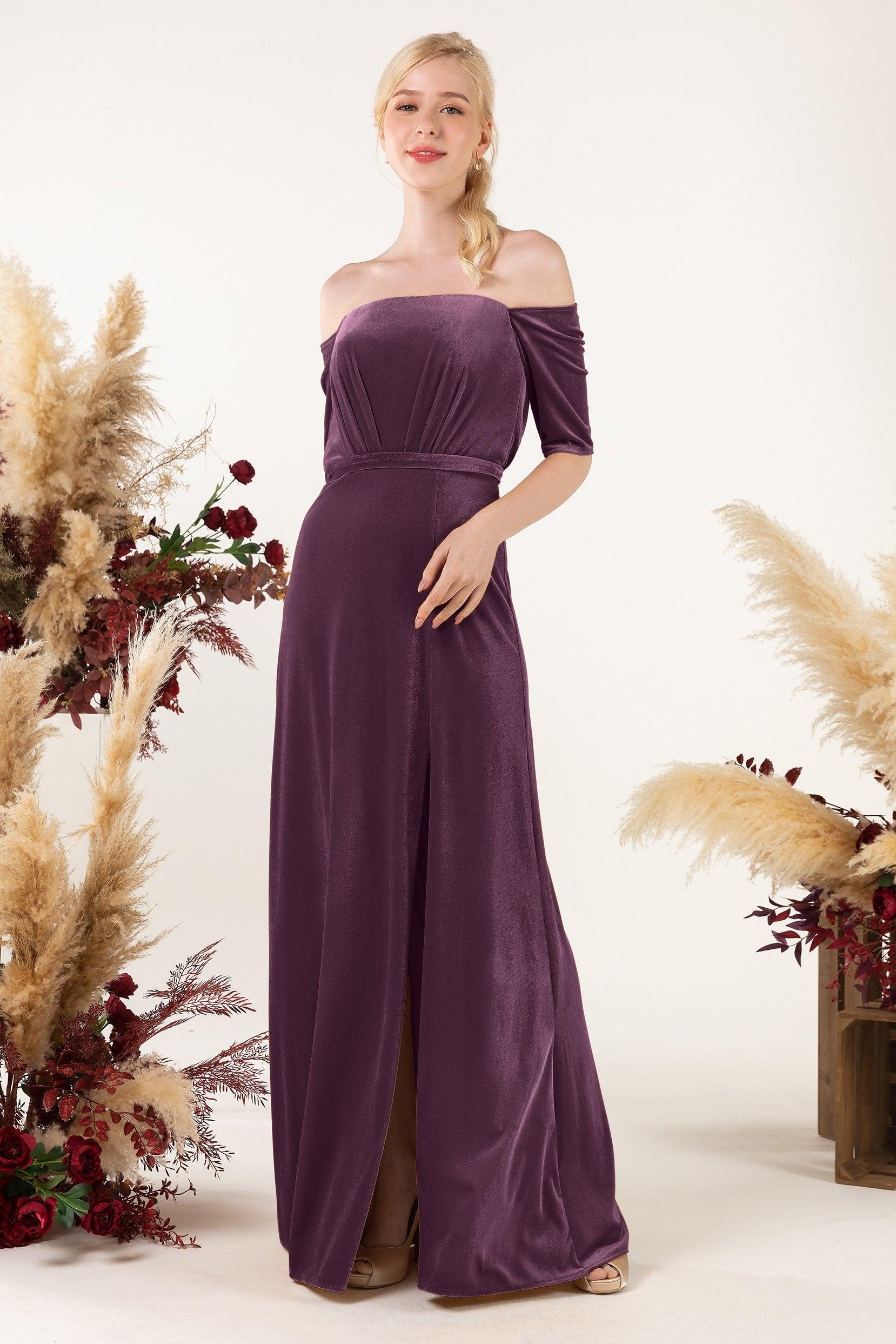 Sheath Sweep-Brush Train Velvet Bridesmaid Dress CB0519 - COCOMELODY