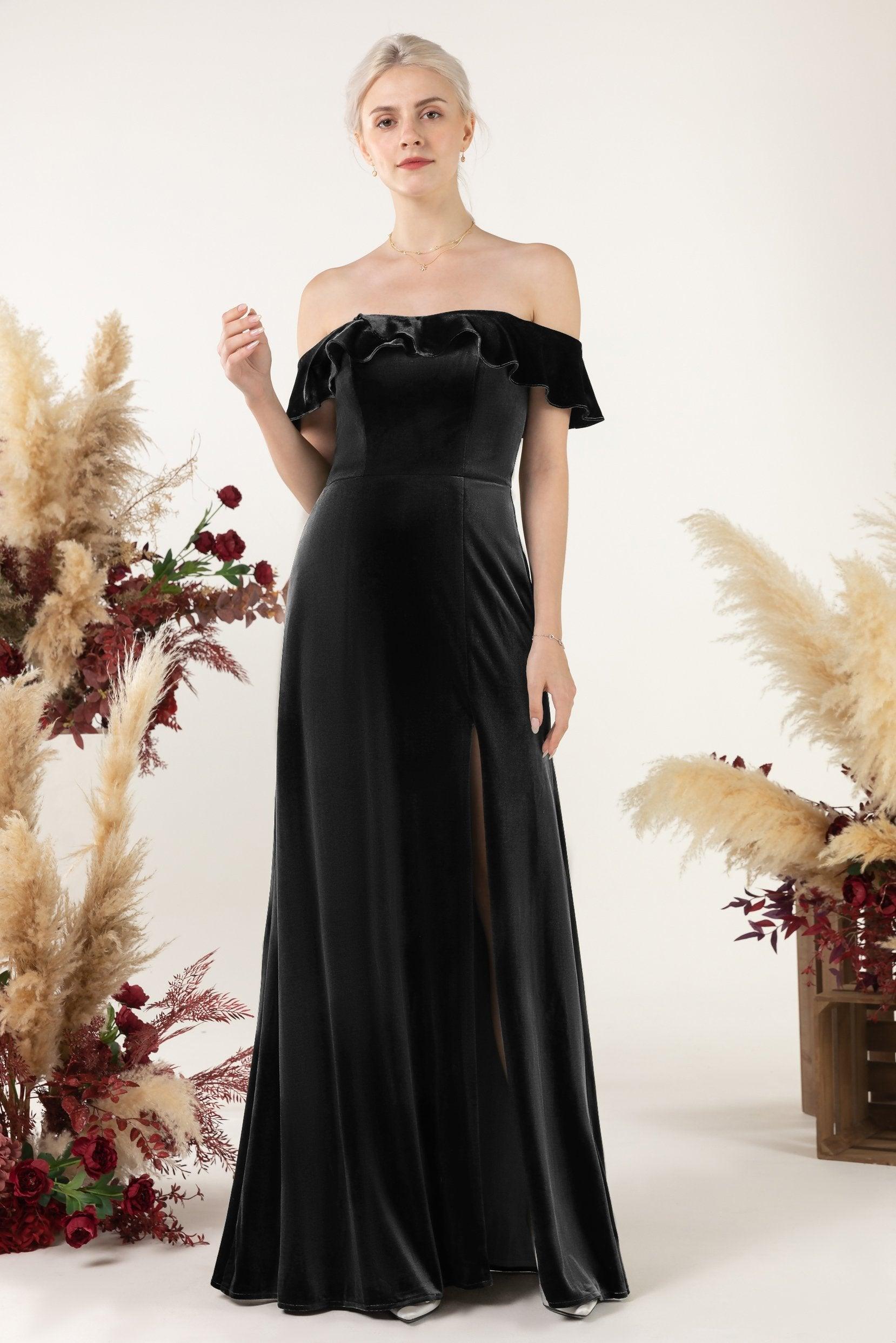Sheath-Column Floor Length Velvet Bridesmaid Dress Formal Dresses CB0522 - COCOMELODY