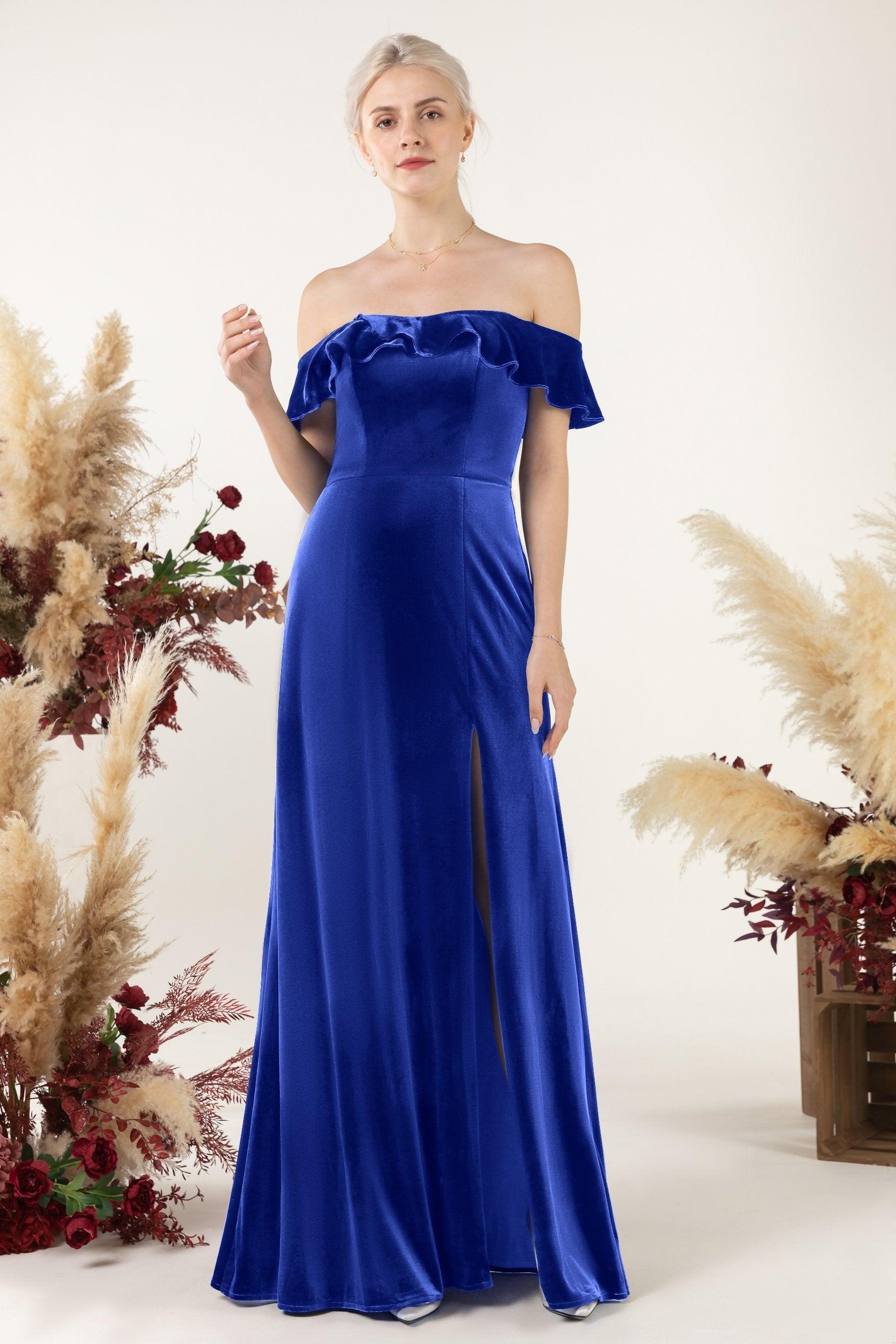 Sheath-Column Floor Length Velvet Bridesmaid Dress Formal Dresses CB0522 - COCOMELODY