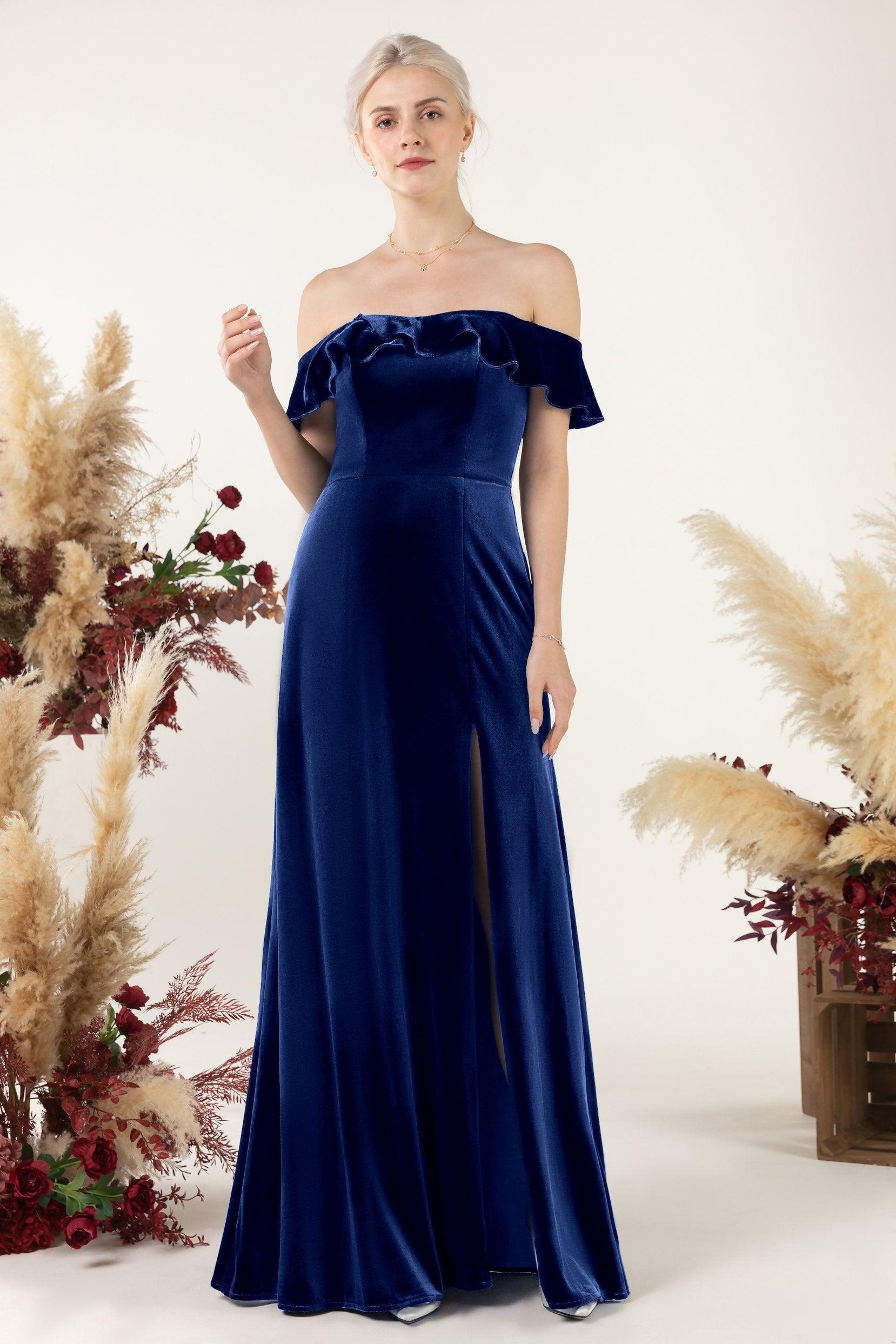 Sheath-Column Floor Length Velvet Bridesmaid Dress Formal Dresses CB0522 - COCOMELODY