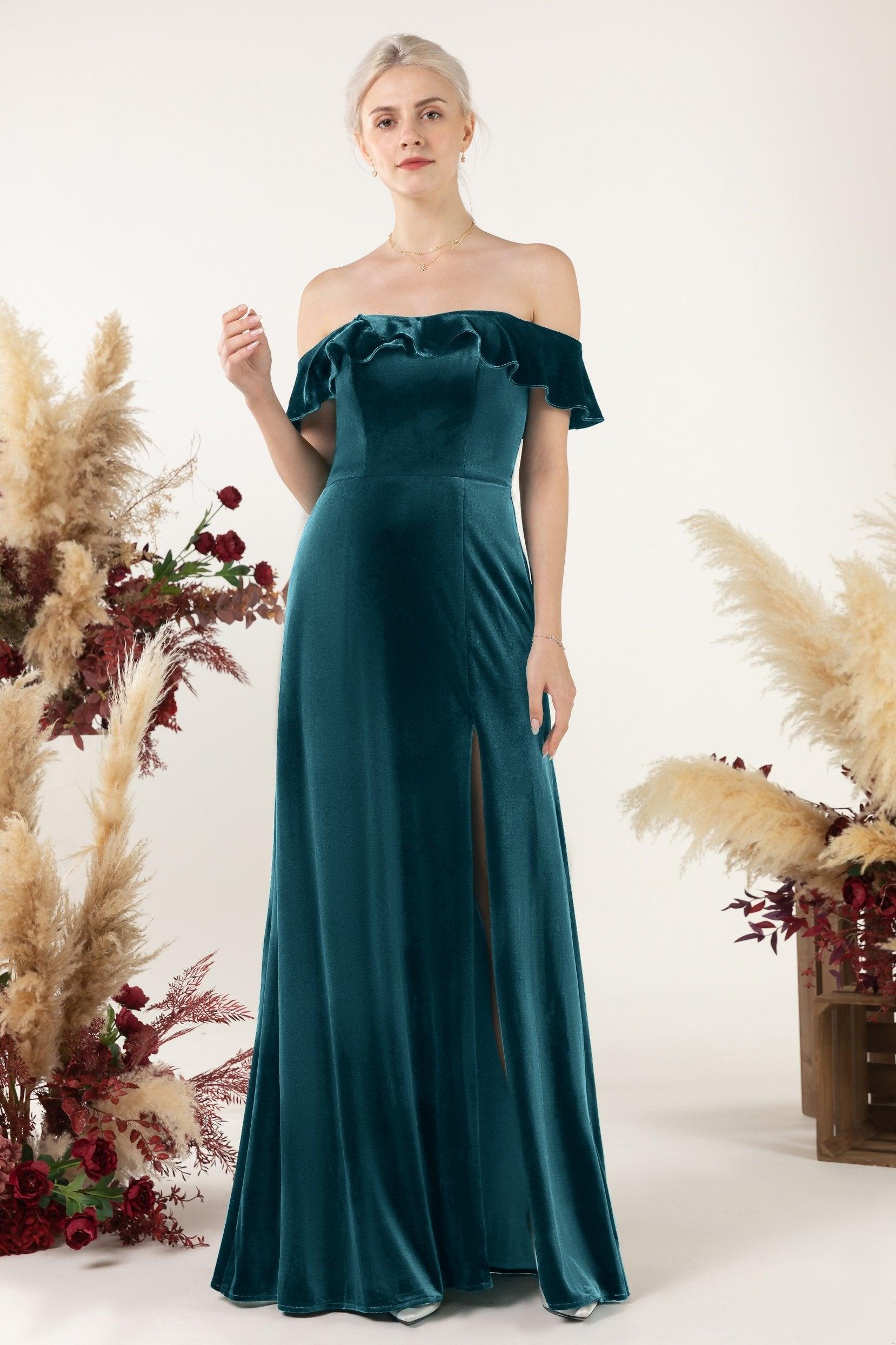 Sheath-Column Floor Length Velvet Bridesmaid Dress Formal Dresses CB0522 - COCOMELODY