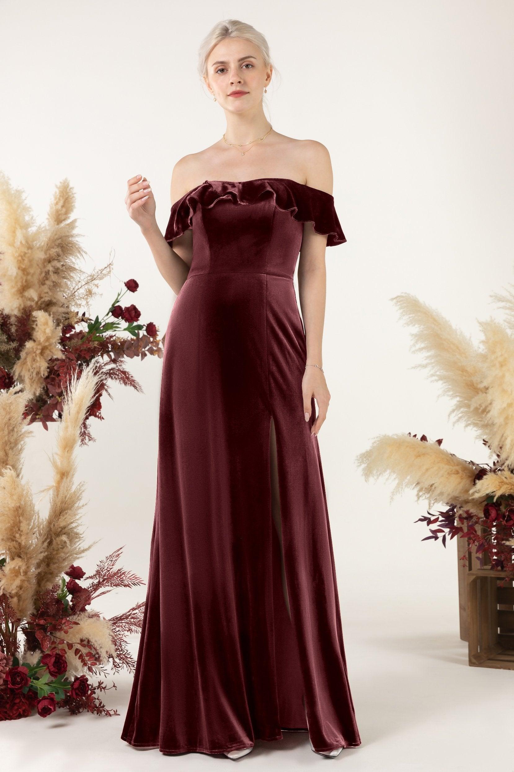 Sheath-Column Floor Length Velvet Bridesmaid Dress Formal Dresses CB0522 - COCOMELODY