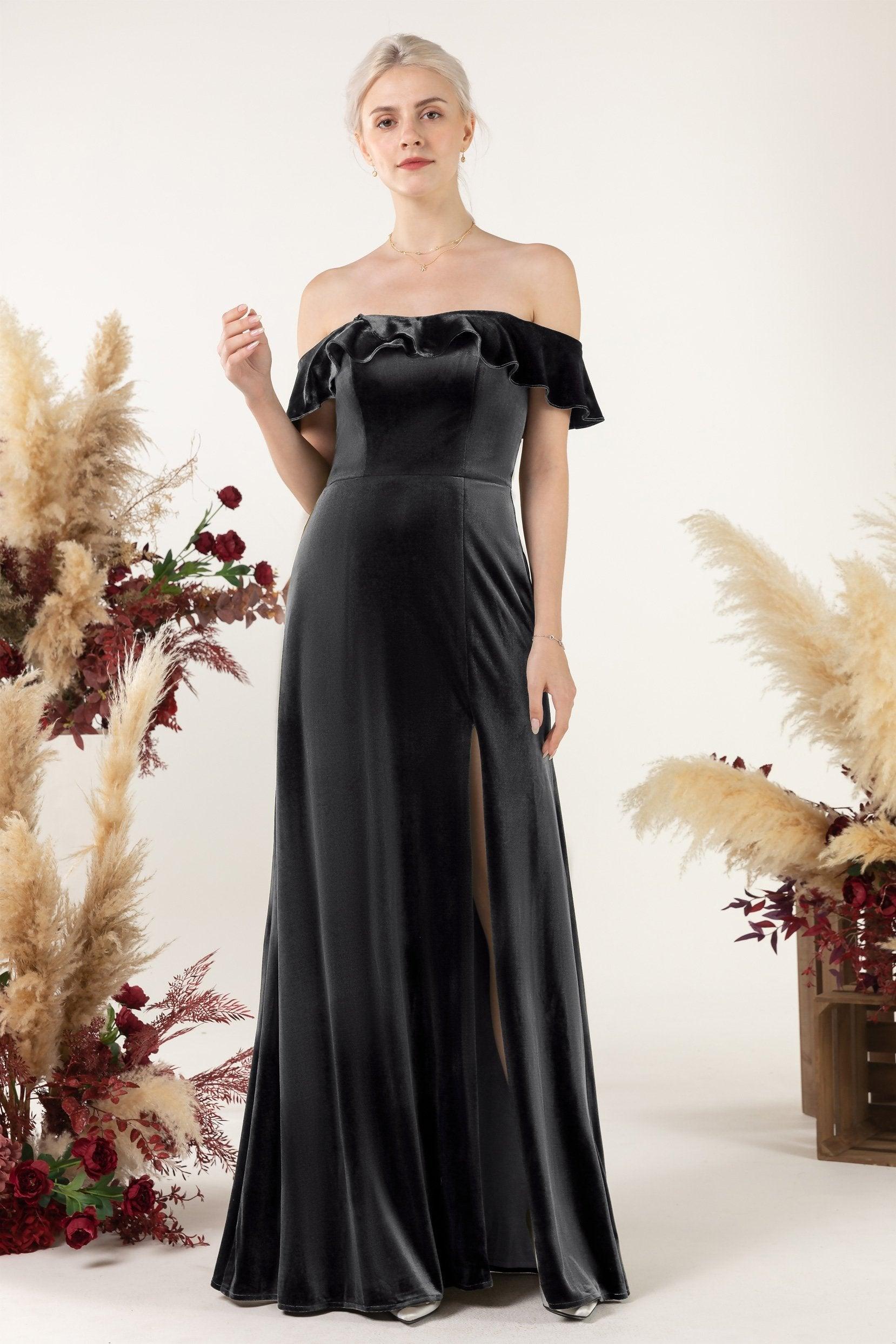 Sheath-Column Floor Length Velvet Bridesmaid Dress Formal Dresses CB0522 - COCOMELODY