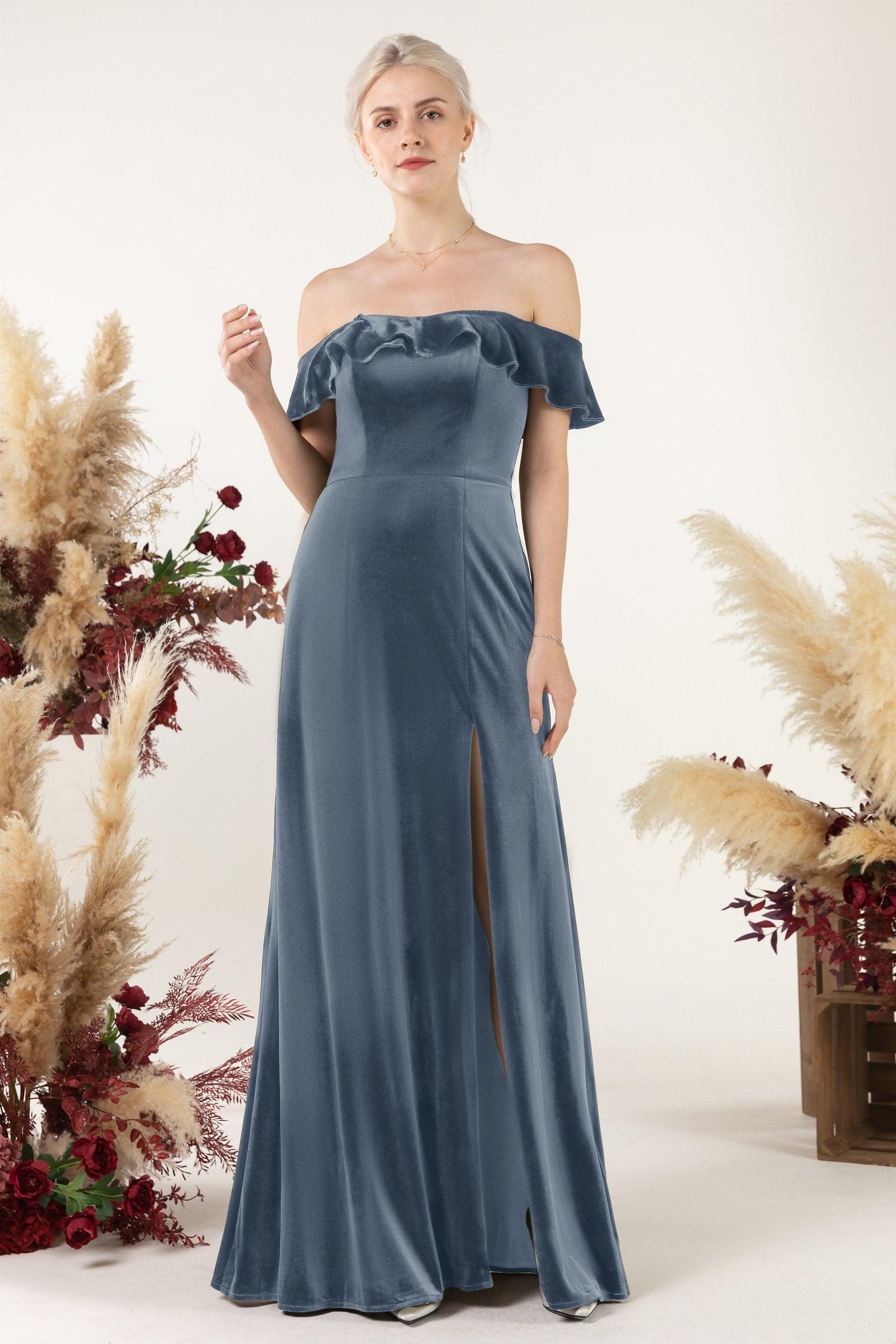Sheath-Column Floor Length Velvet Bridesmaid Dress Formal Dresses CB0522 - COCOMELODY