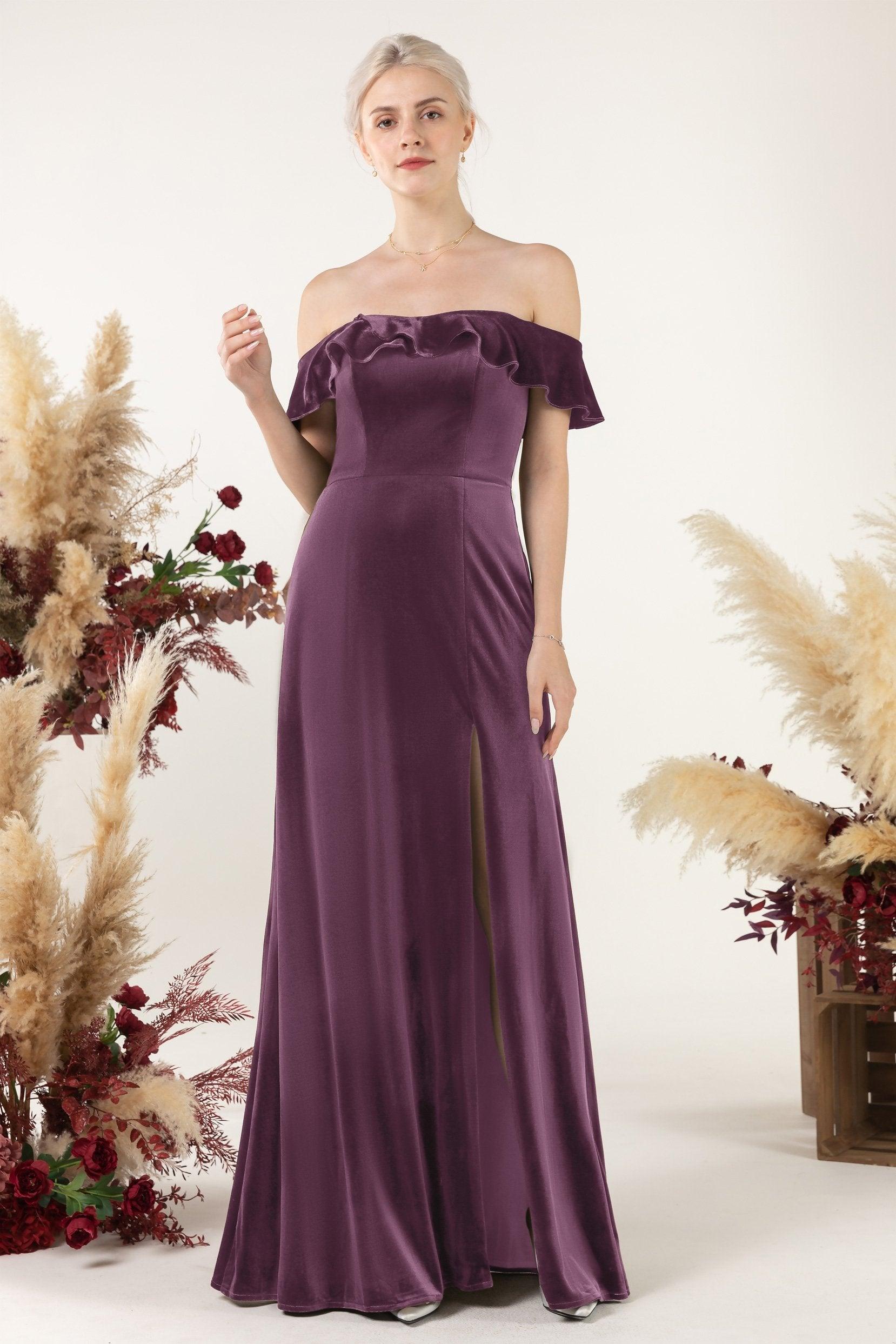 Sheath-Column Floor Length Velvet Bridesmaid Dress Formal Dresses CB0522 - COCOMELODY