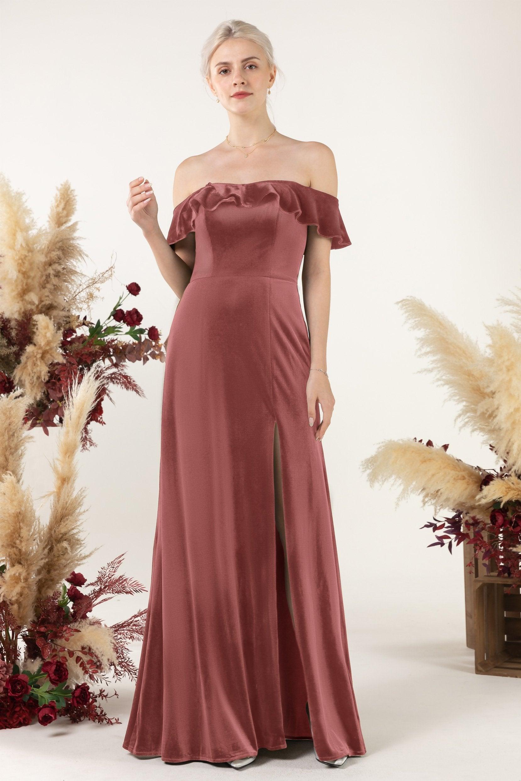 Sheath-Column Floor Length Velvet Bridesmaid Dress Formal Dresses CB0522 - COCOMELODY