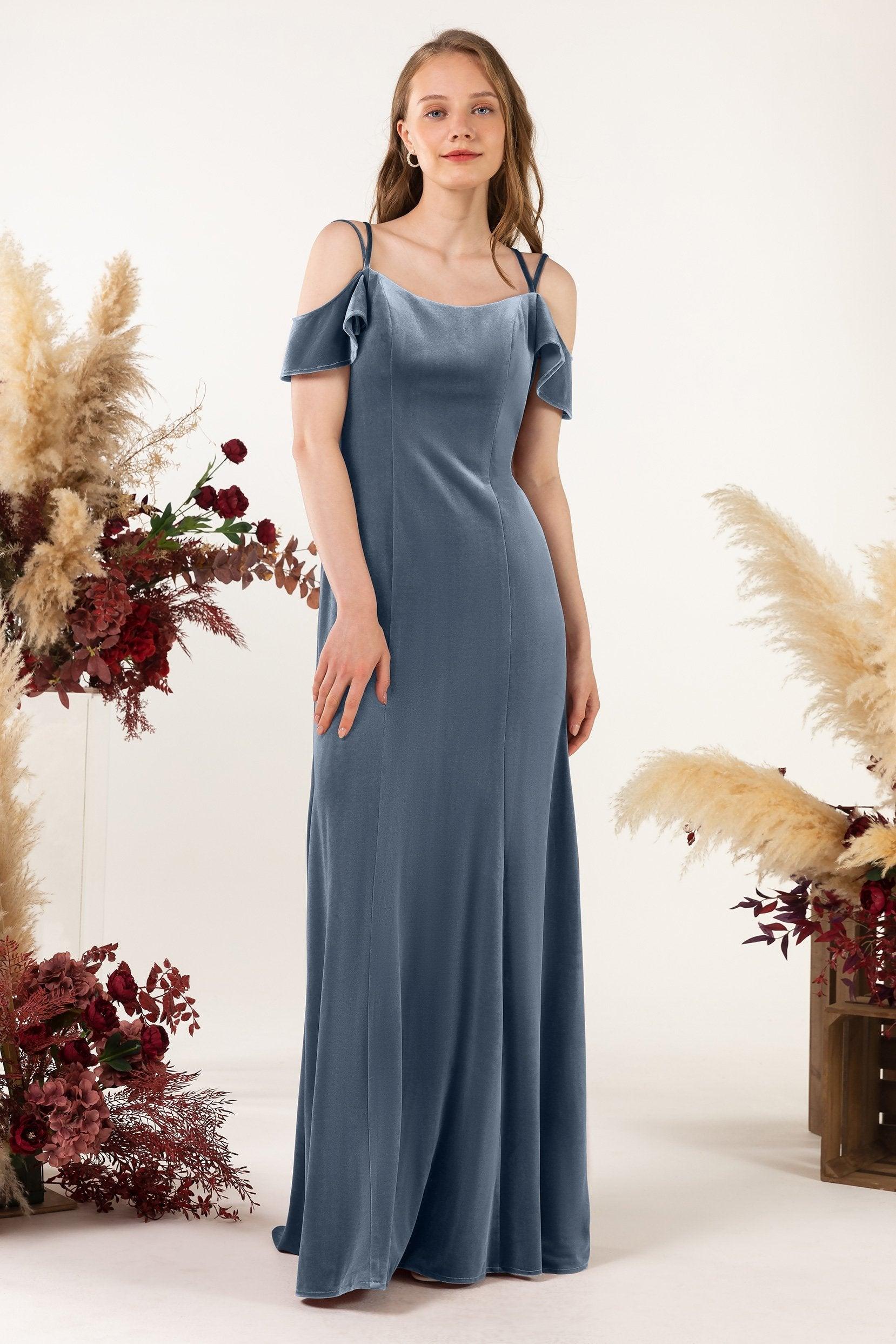 Trumpet Sweep-Brush Train Velvet Bridesmaid Dress Formal Dresses CB0526 - COCOMELODY