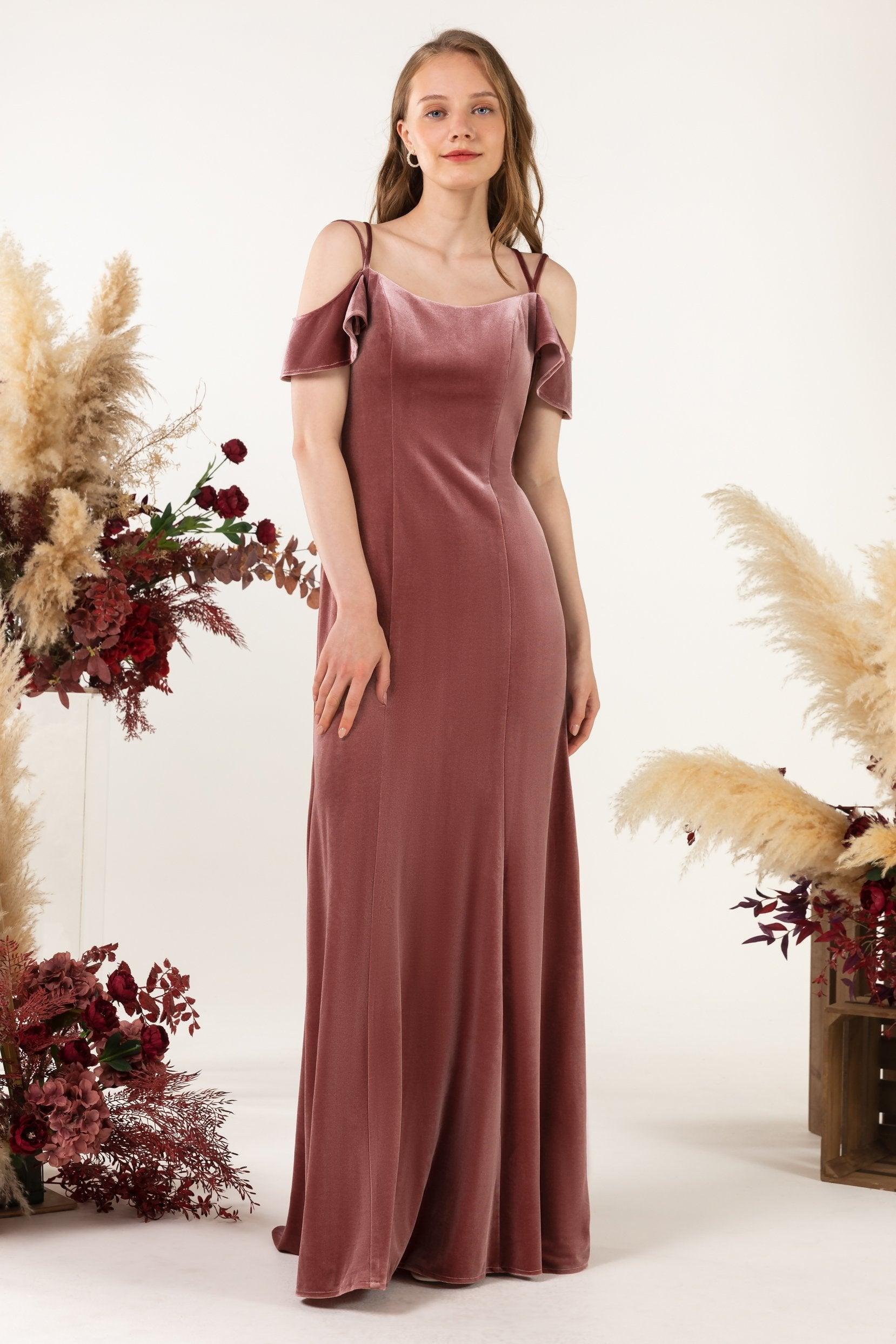 Trumpet Sweep-Brush Train Velvet Bridesmaid Dress Formal Dresses CB0526 - COCOMELODY
