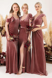 Trumpet Sweep-Brush Train Velvet Bridesmaid Dress Formal Dresses CB0526 - COCOMELODY