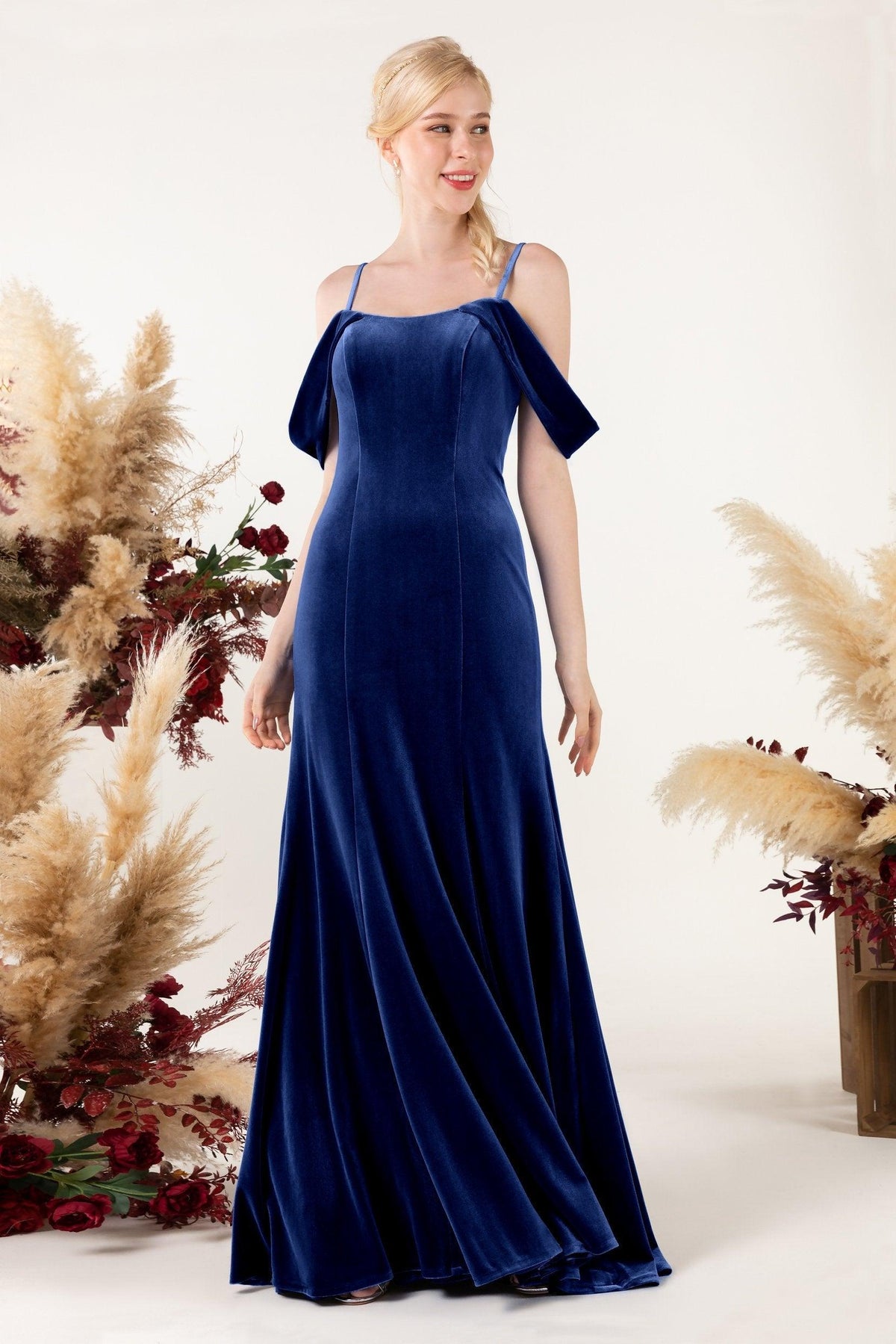 Trumpet Sweep-Brush Train Velvet Bridesmaid Dress Formal Dresses CB0531 - COCOMELODY