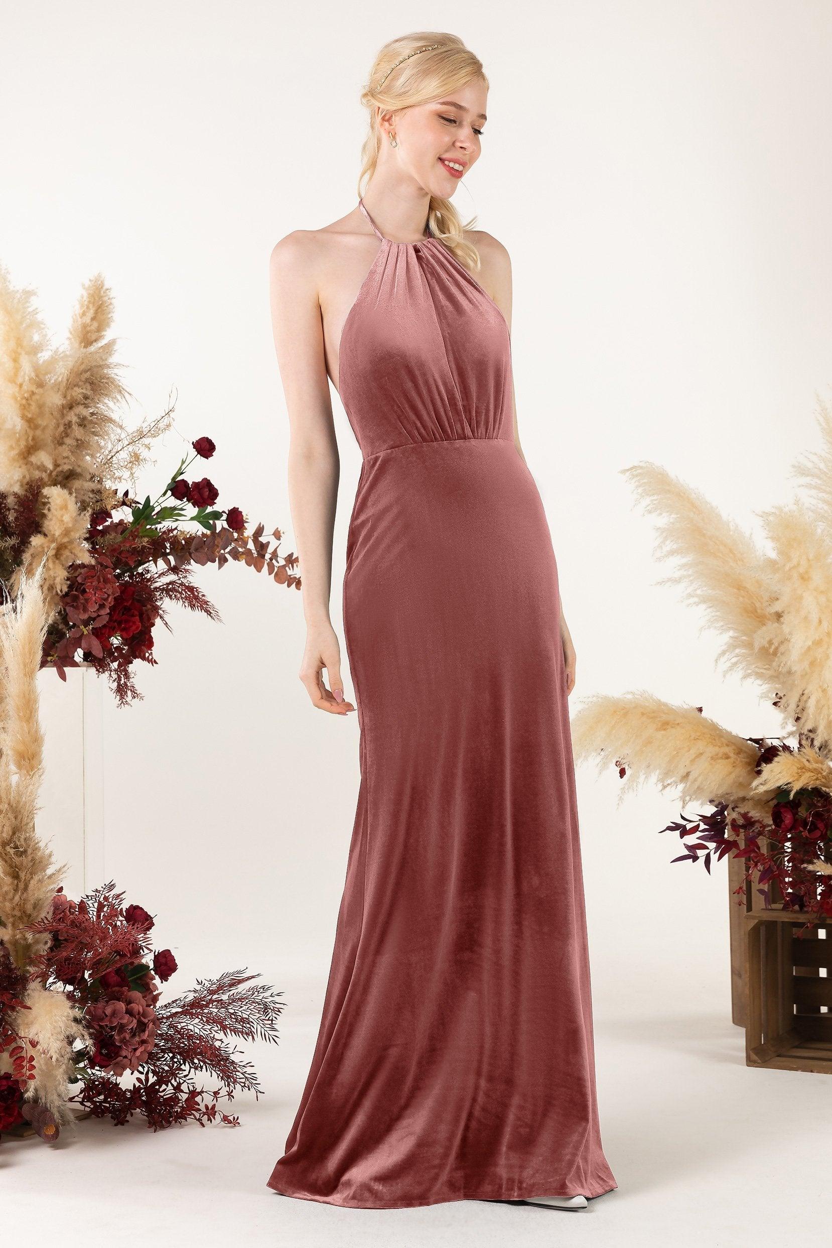 Trumpet Sweep-Brush Train Velvet Bridesmaid Dress Formal Dresses CB0534 - COCOMELODY