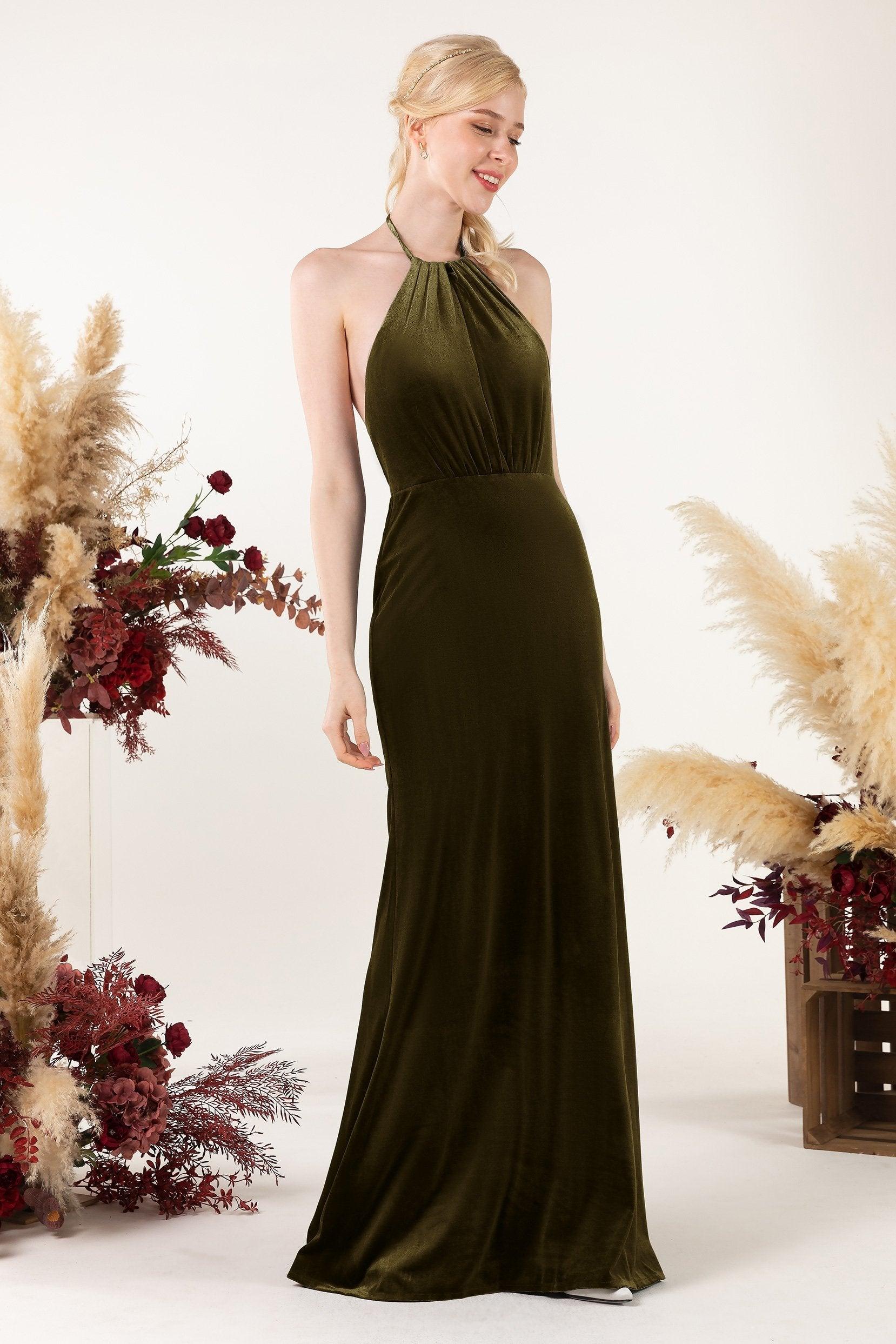 Trumpet Sweep-Brush Train Velvet Bridesmaid Dress Formal Dresses CB0534 - COCOMELODY