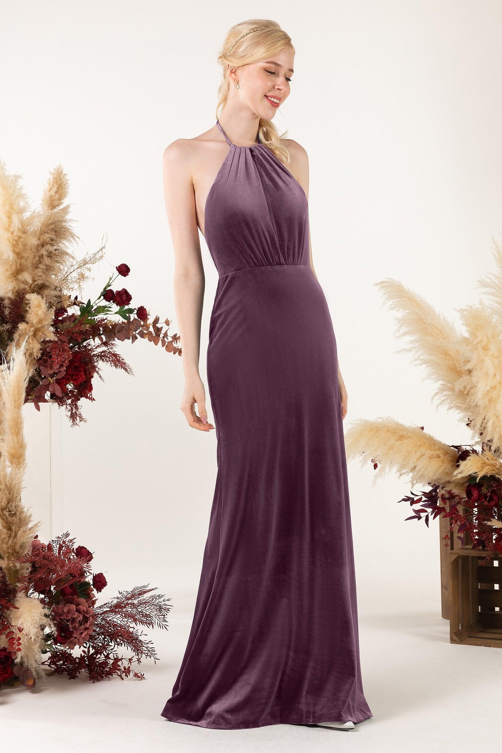 Trumpet Sweep-Brush Train Velvet Bridesmaid Dress Formal Dresses CB0534 - COCOMELODY