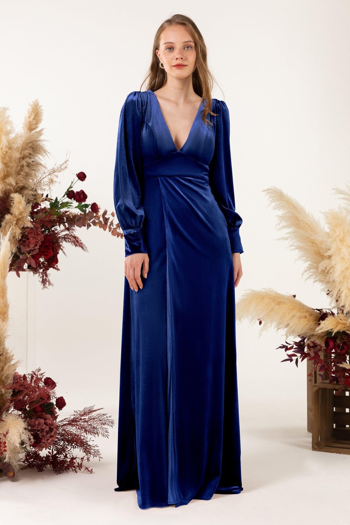 Sheath-Column Floor Length Velvet Bridesmaid Dress Formal Dresses CB0535 - COCOMELODY