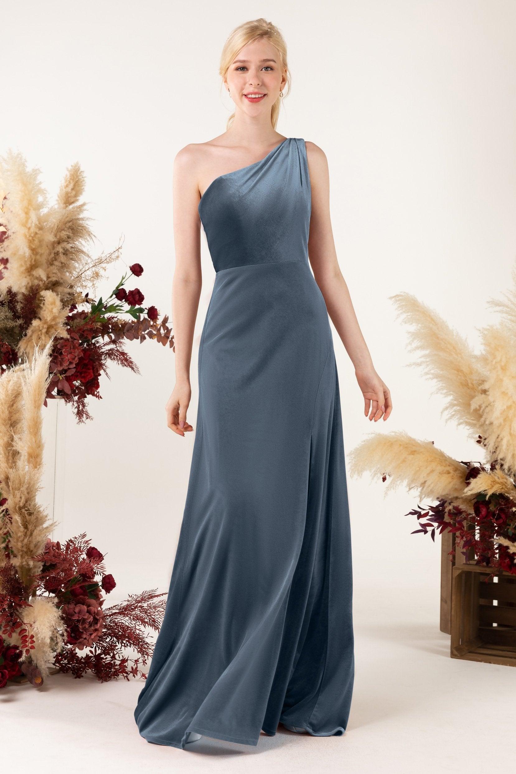 Sheath Sweep-Brush Train Velvet Bridesmaid Dress Formal Dresses CB0537PS - COCOMELODY
