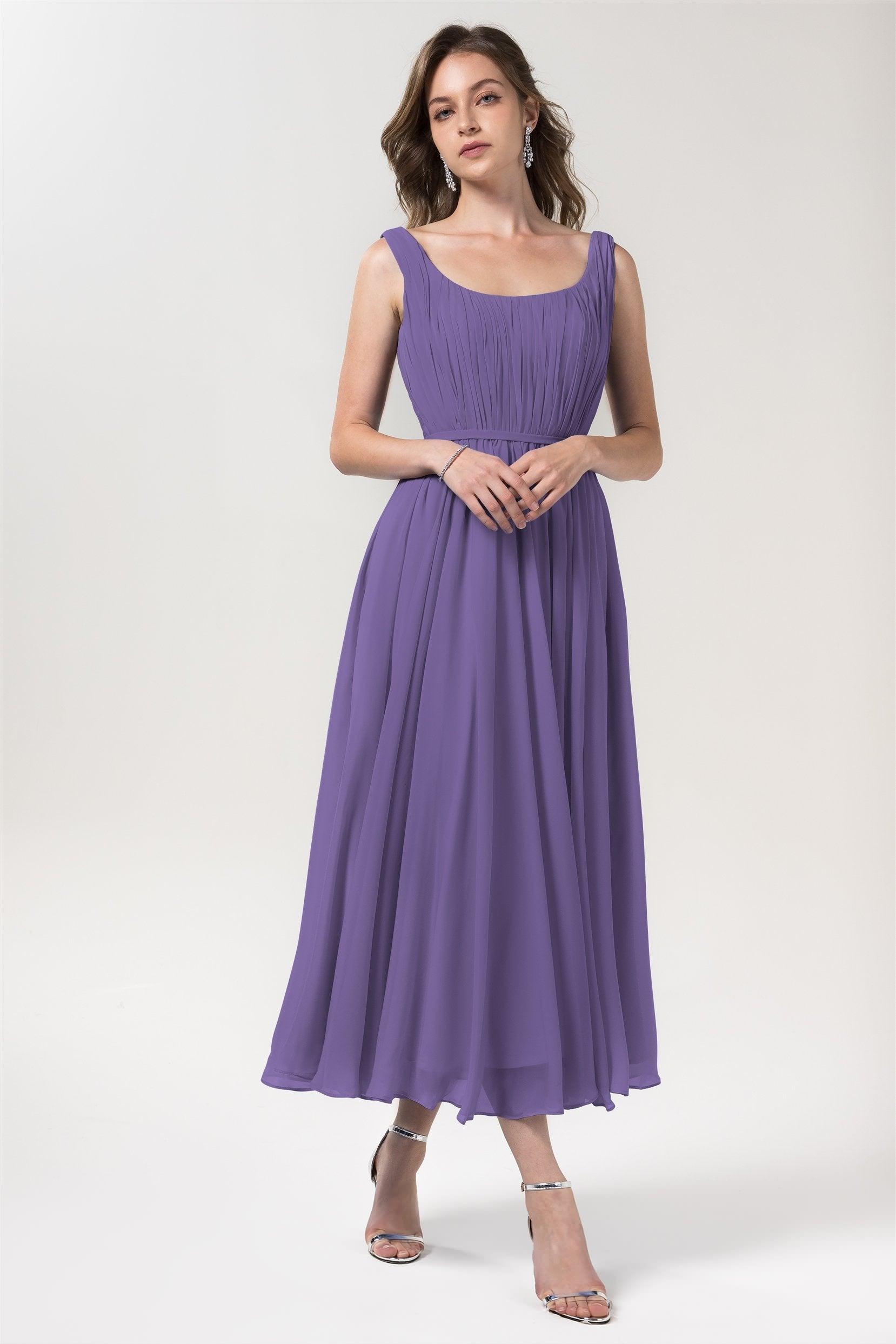 A-Line Tea Length Chiffon Bridesmaid Dress CB0555PS - COCOMELODY