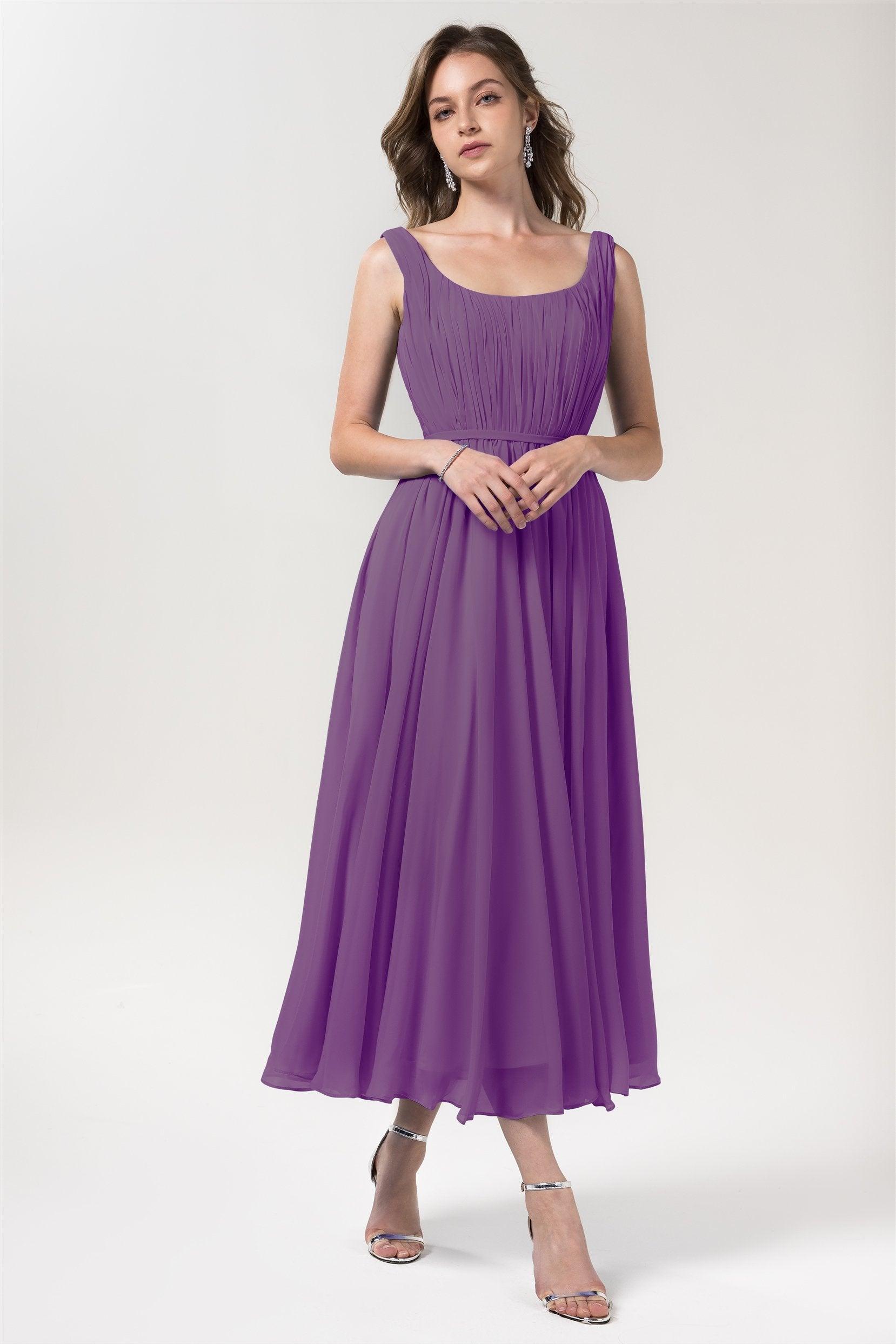 A-Line Tea Length Chiffon Bridesmaid Dress CB0555PS - COCOMELODY
