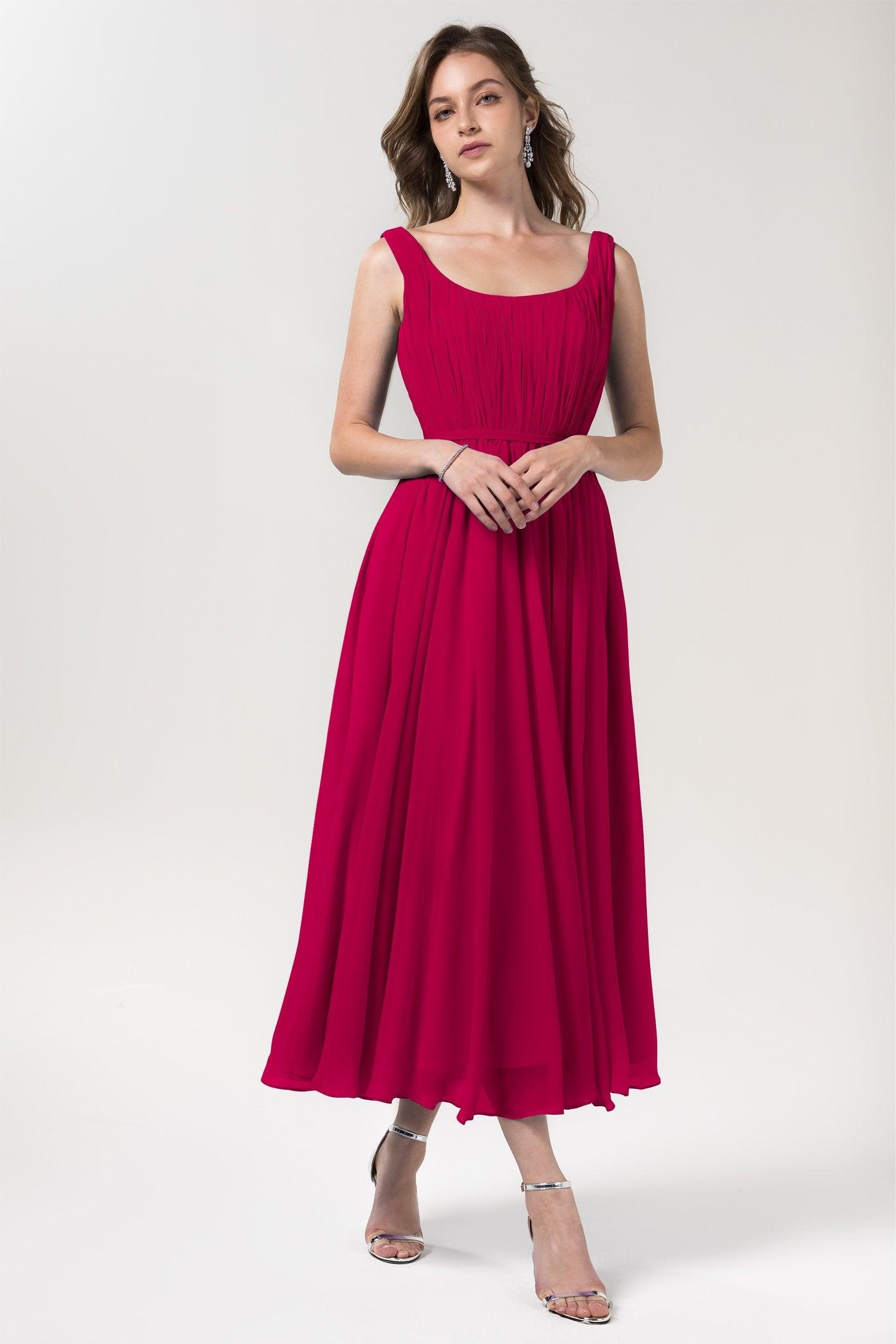 A-Line Tea Length Chiffon Bridesmaid Dress CB0555PS - COCOMELODY