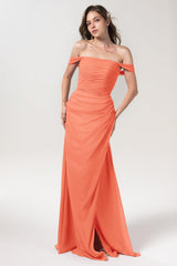 Sheath-Column Floor Length Chiffon Bridesmaid Dress CB0561CR - COCOMELODY