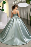 Minimalist Spaghetti Strap Square Neck Satin Flower Girl Dresses 1035694869157