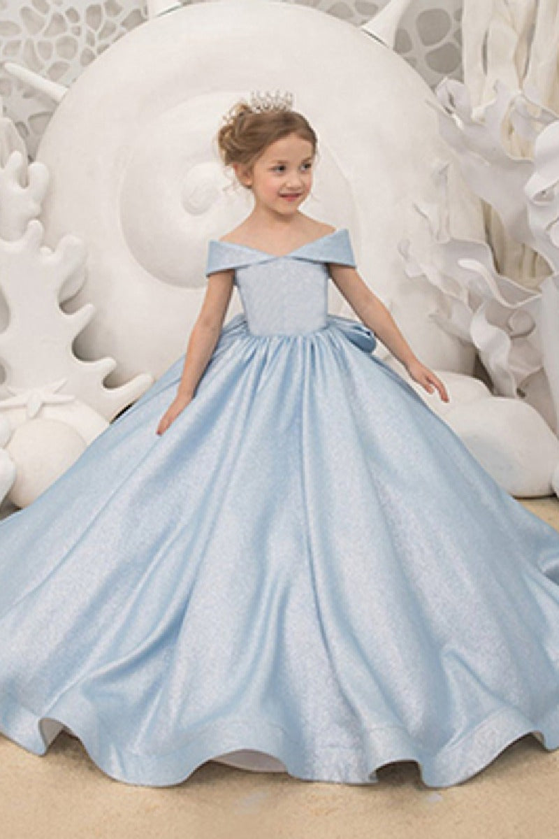 Off The Shoulder Floor Length A-Line Bow Flower Girl Dresses 668969870914
